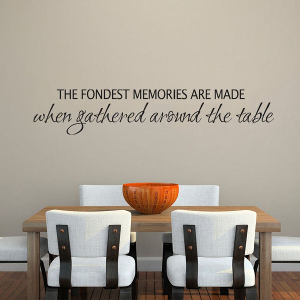 Vinyl Wall Decal for Dining Room - 'The Fondest Memories are Made When Gathered Around The Table' Quote Art - Black Small Kitchen Decor - Perfect for Family Gatherings & Dinner Parties