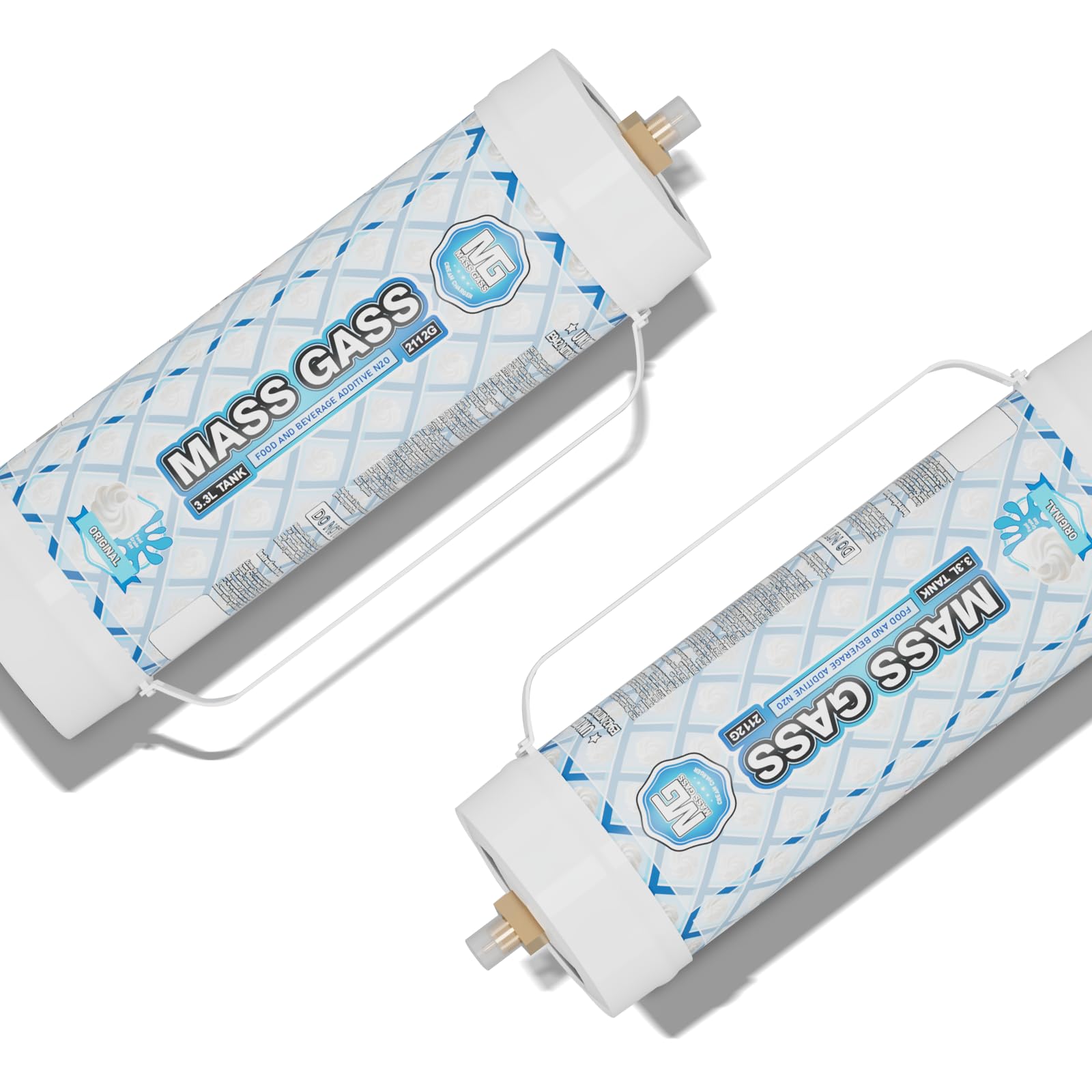 Premium Whipped Cream Chargers - 2 Pack of 3.3L Unflavored Food Grade N2O Cylinders (99.99% Pure, 2112g) for Professional Desserts, Coffee Toppings & Home Baking