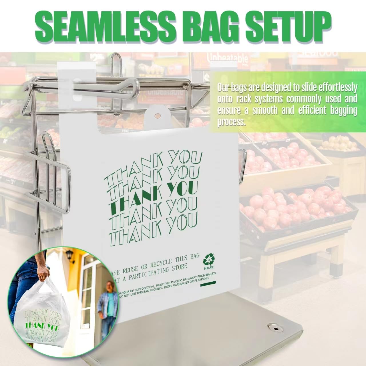 Cheardia Eco-Friendly Thank You T-Shirt Bags - Recyclable Plastic Shopping Bags with Handles for Retail Merchandise | Perfect for Boutiques, Grocery Stores & Gift Packaging