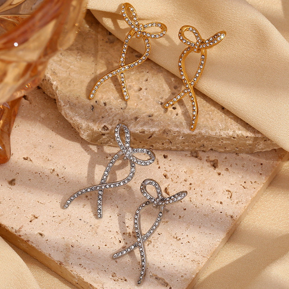 Sparkly Ribbon Bow Irregular Ear Jacket Earrings for Women - Trendy Dangle Drop Earrings for Parties, Weddings & Special Occasions | A8208