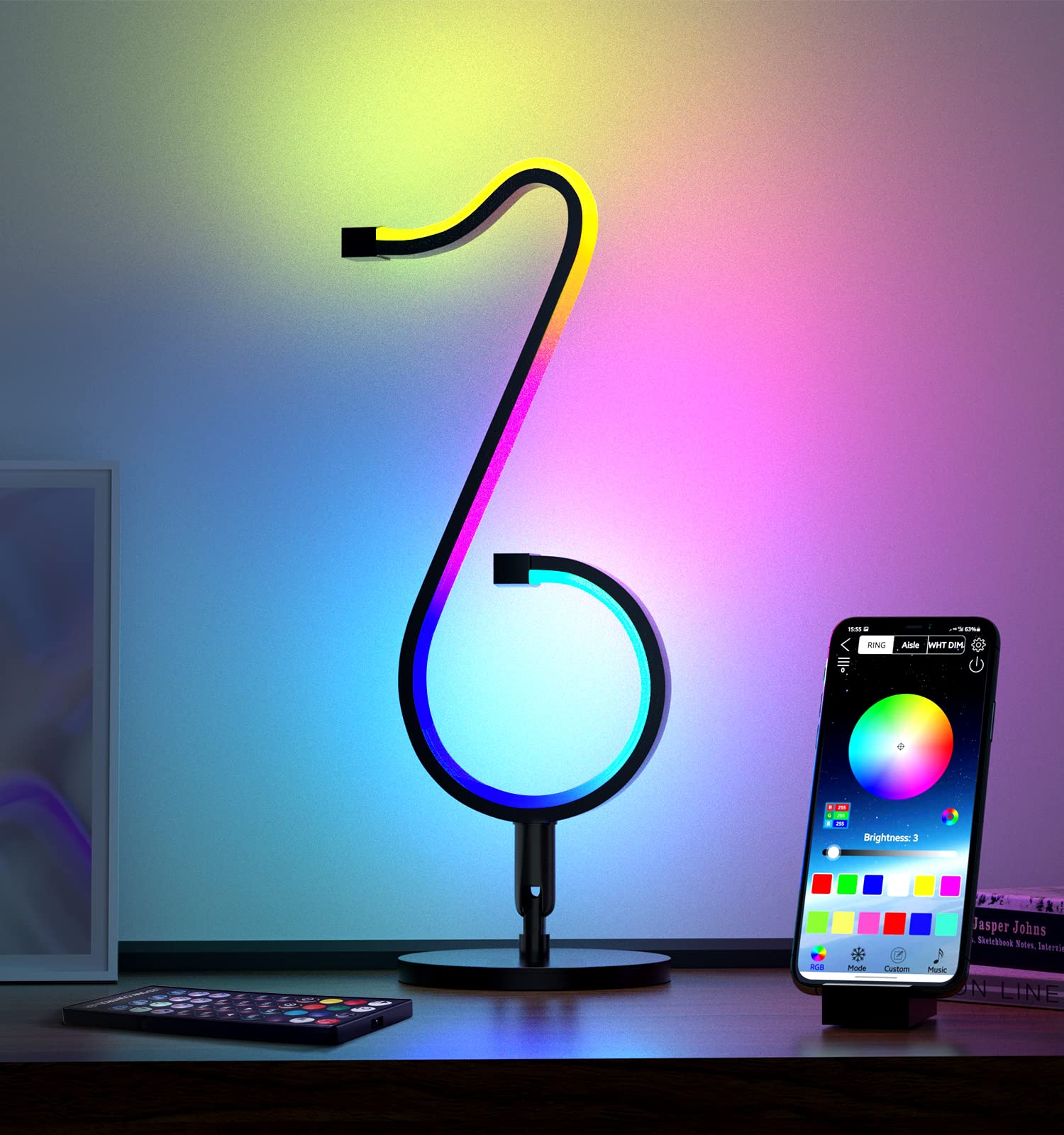 JVMU Smart LED Table Lamp - Bluetooth Dimmable RGBIC 210 Lighting Modes with App & Remote Control, Warm White Night Light for Bedroom, Gaming Room, and Home Decor - Perfect Gift for TikTok Lovers