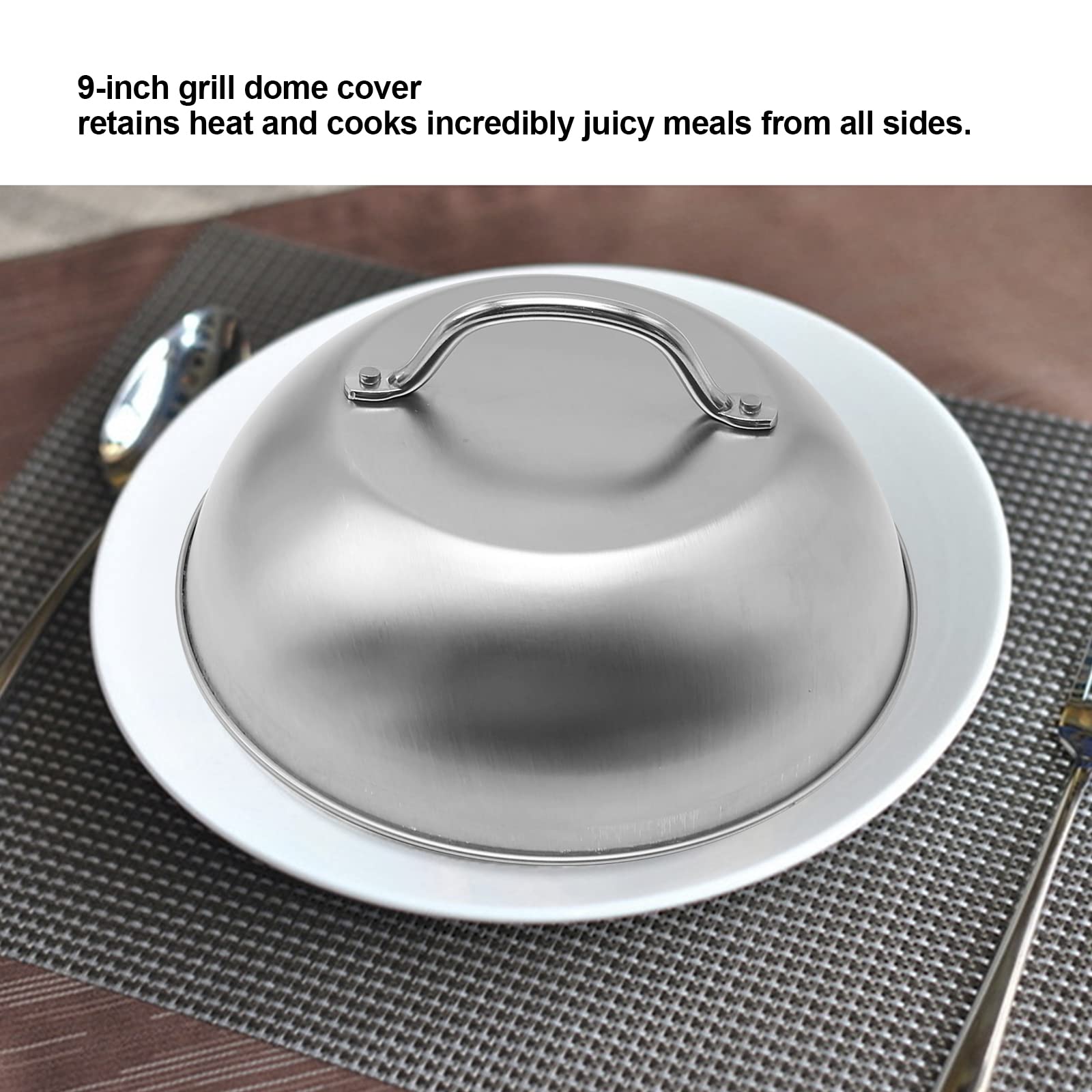 9 Inch Stainless Steel Melting Dome with Handle - BBQ Grilling Lid, Griddle Steam Cover for Perfectly Melted Cheese & Steamed Foods (2 Pack) - Ideal for Backyard BBQs, Camping & Outdoor Cooking