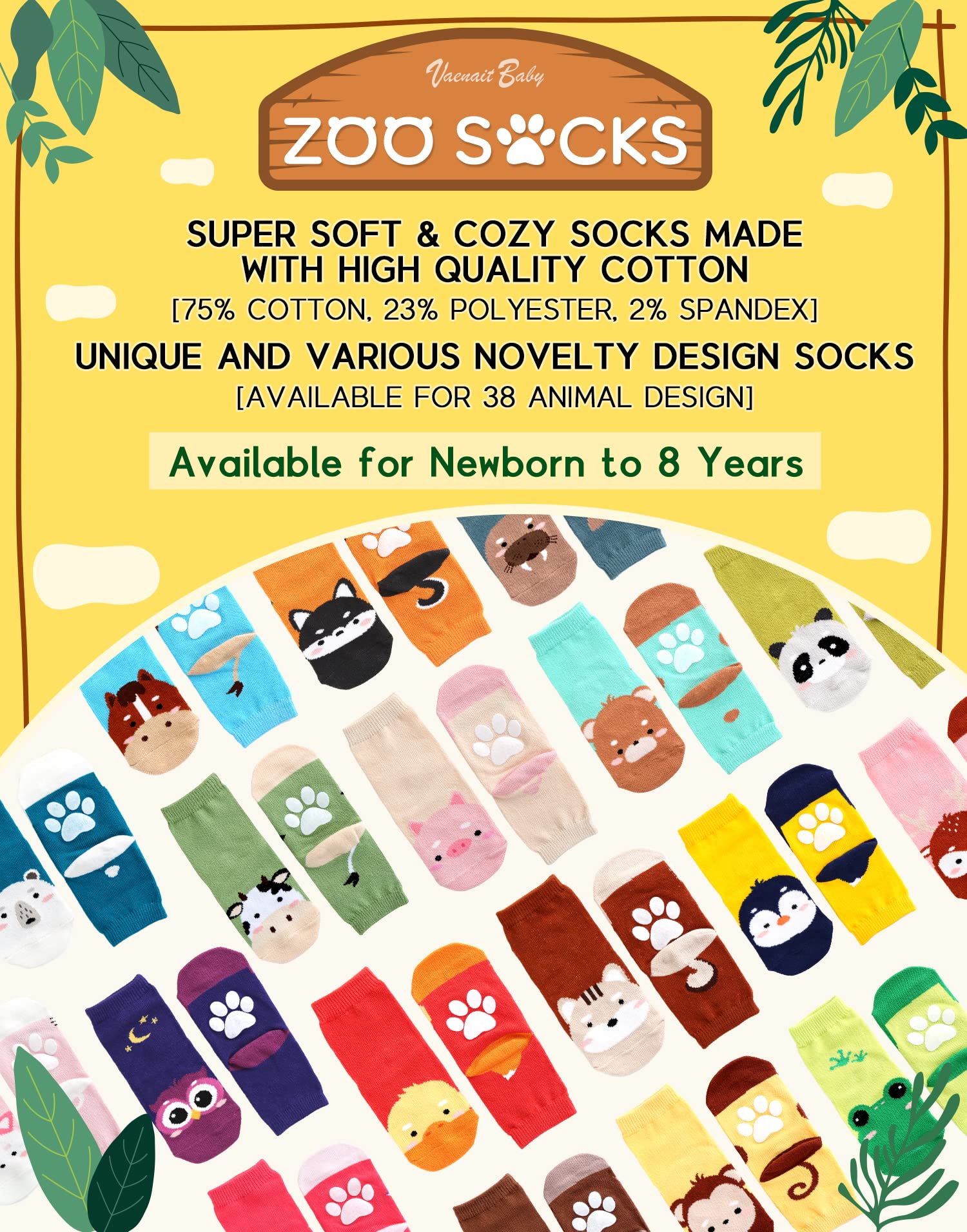 VAENAIT Baby Animal Socks for Toddlers - Kids Crew Socks Multi Pack for Play & School