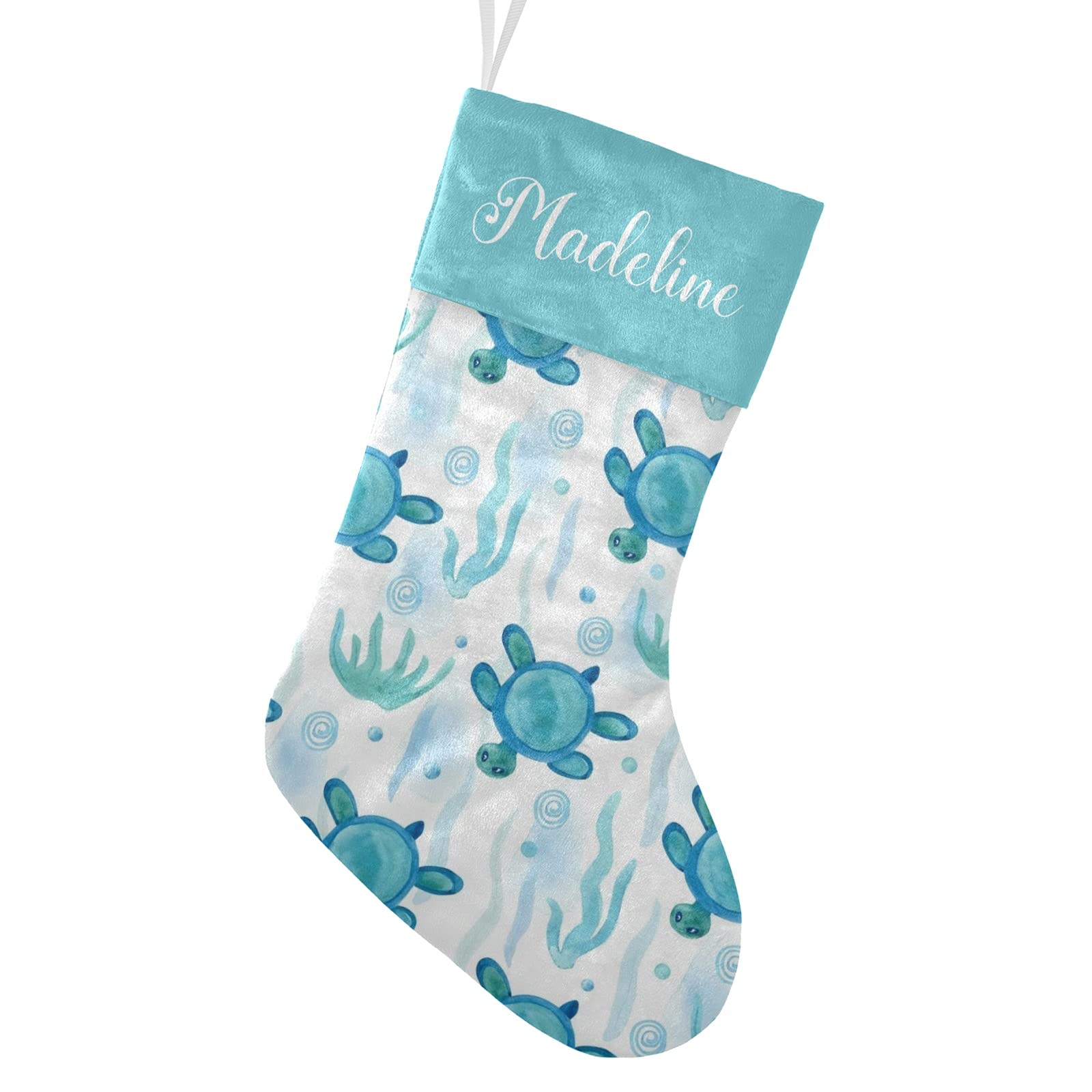 Custom Personalized Christmas Stockings with Bubbles Sea Turtle Weed Design - Fireplace Hanging Socks for Family Holiday Party Decor | Perfect for Xmas Gift Exchange & Festive Home Decoration