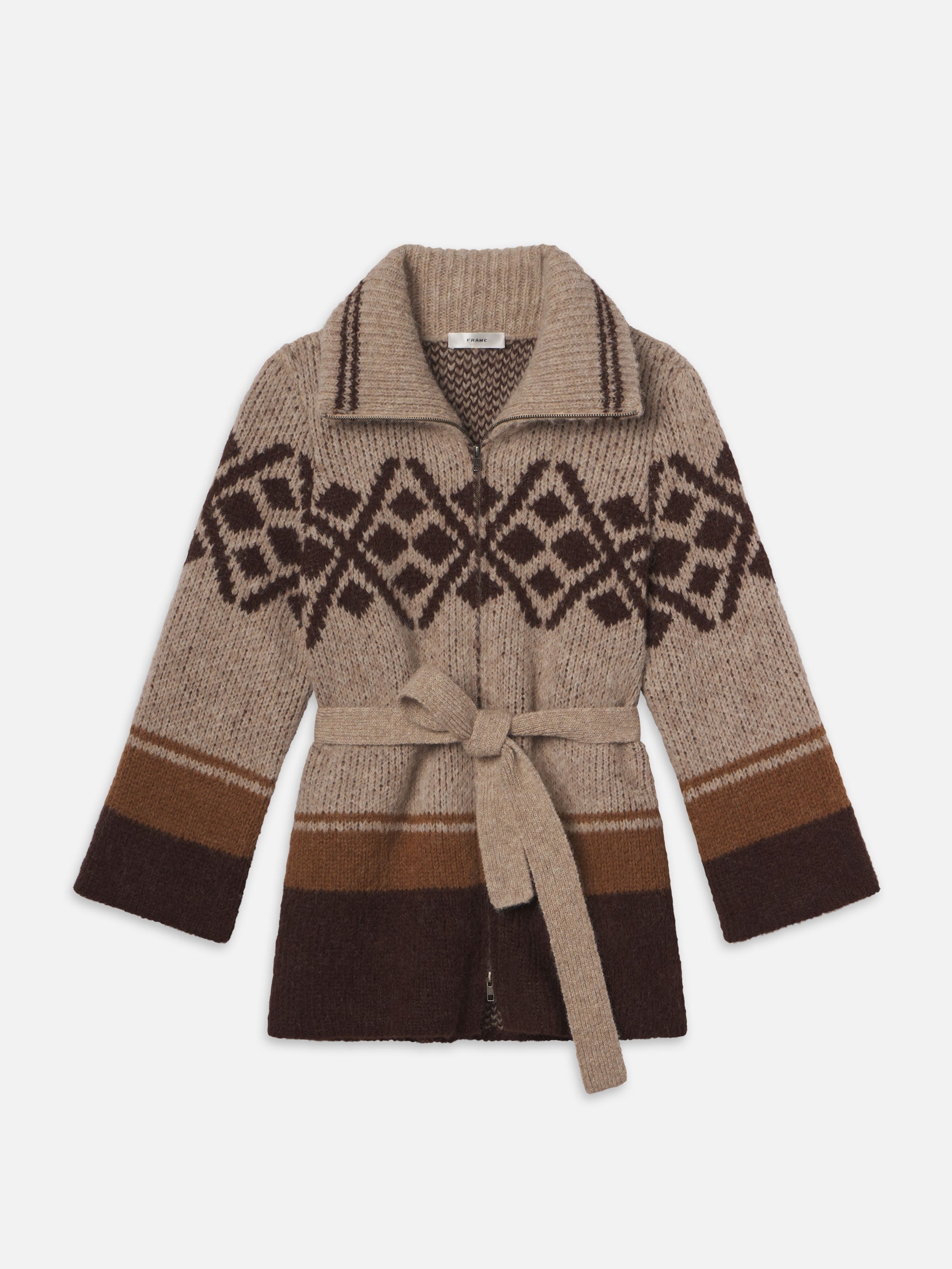 Fair Isle Coatigan - Women's Knitted Cardigan Sweater in Cream Multi Color for Fall & Winter Fashion | Cozy Layering for Casual Outings and Office Wear