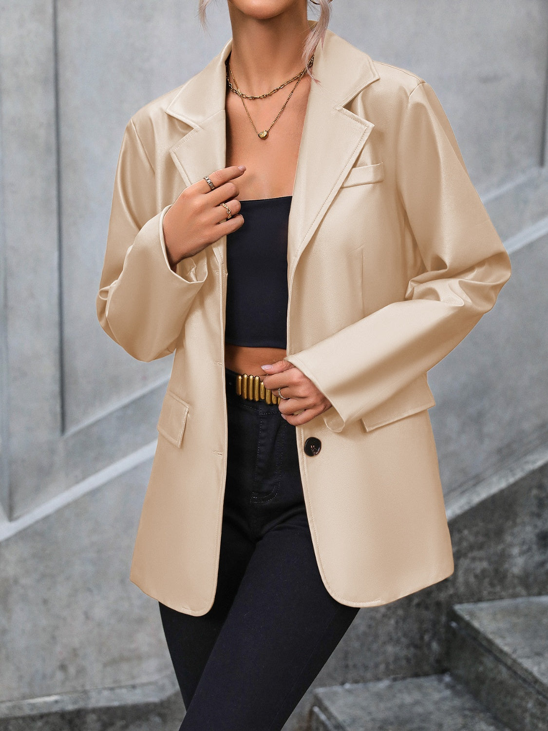 Classic Button-Up Collared Blazer with Pockets - Stylish & Versatile for Work, Office, and Business Casual Outfits