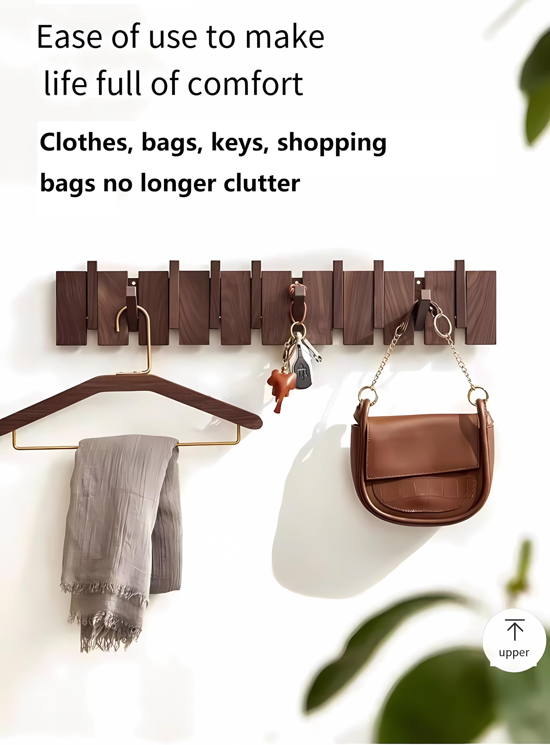 Tlongxia 10-Hook Wall Mounted Coat Rack - Natural Walnut & Beech Solid Wood Hangers with Non-Woven Fabric for Closet Organization | Perfect for Entryway, Bedroom, Bathroom & Kitchen Storage