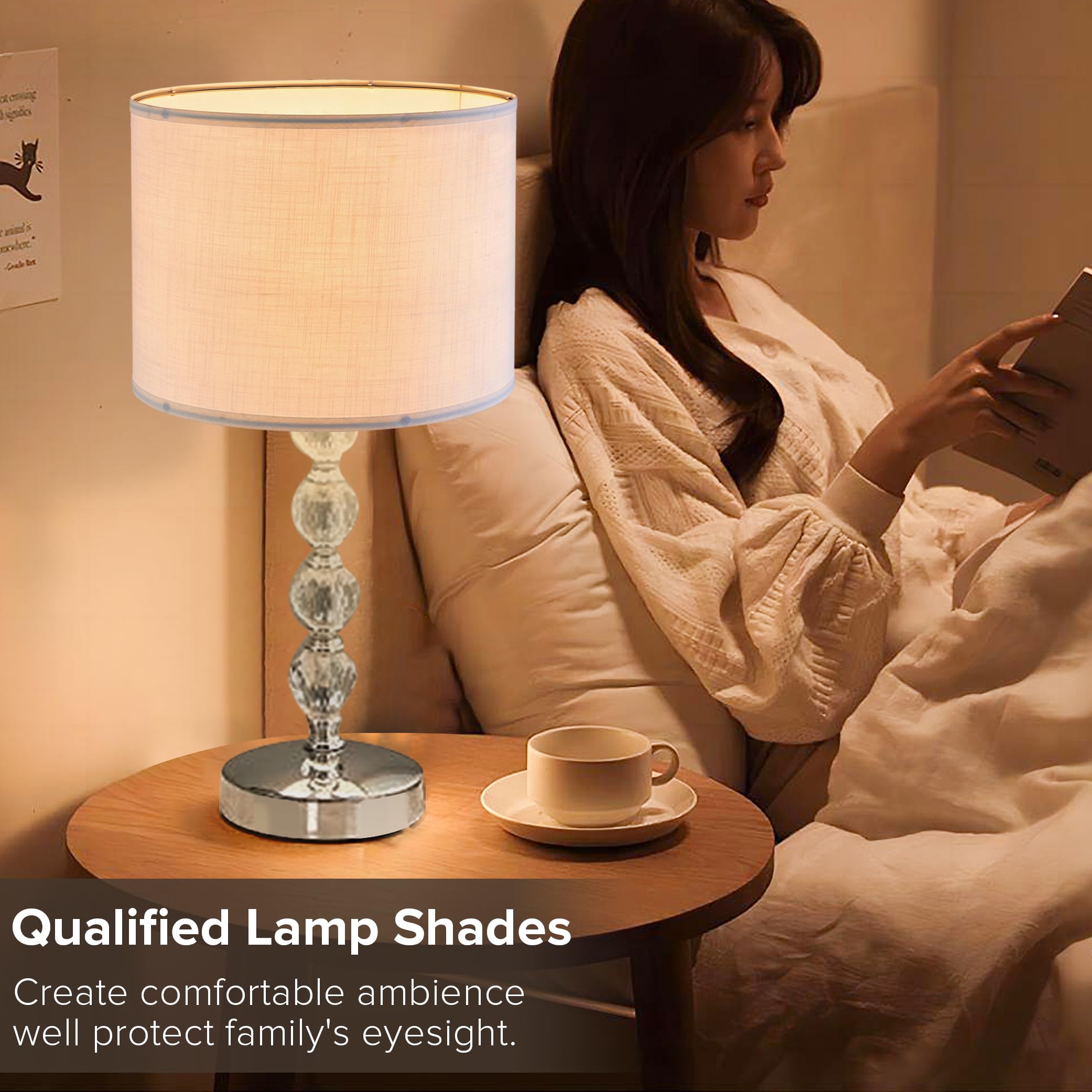 Premium Linen Lamp Shades Set of 2 - White Textured Drum Lamp Shade 13