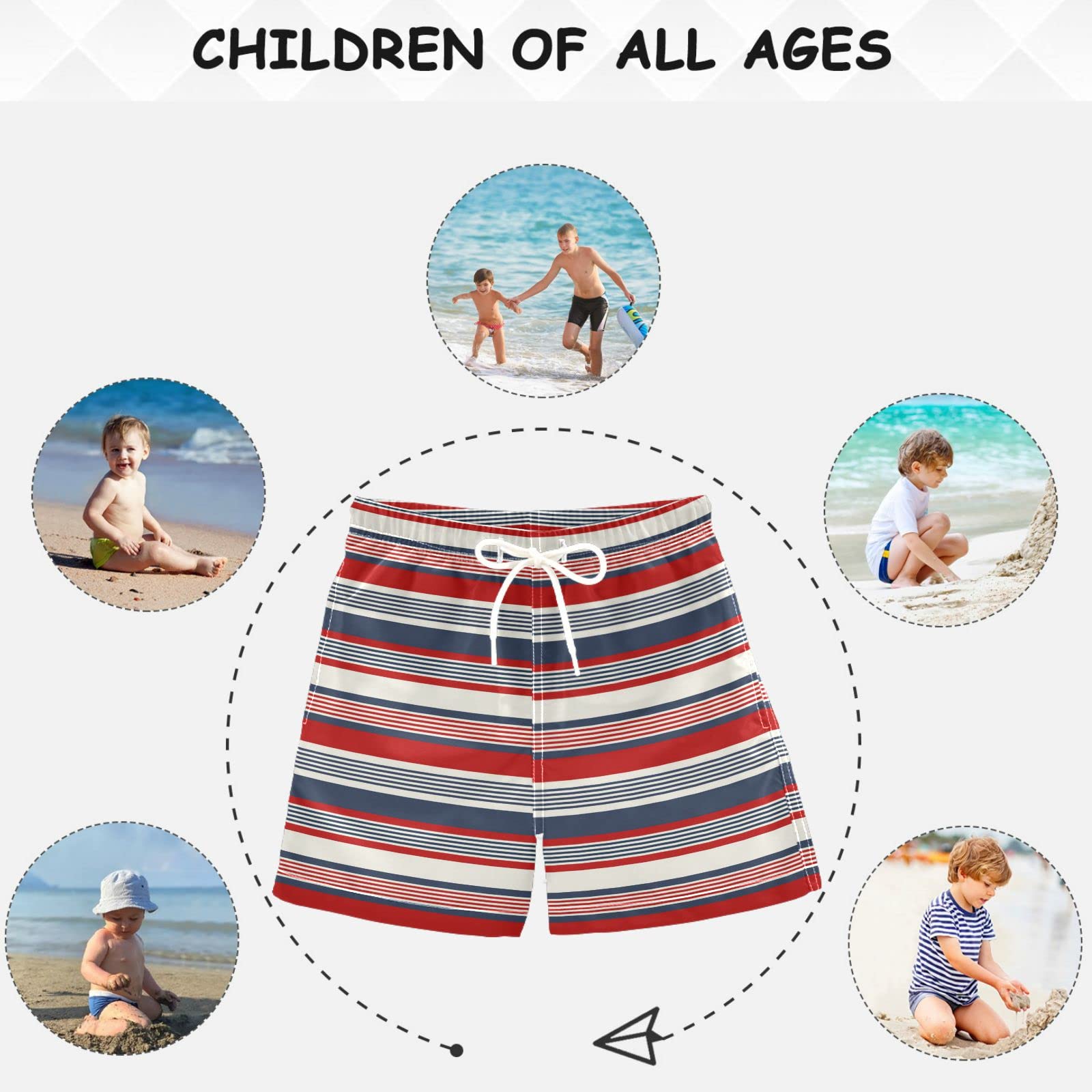 Visesunny Cool Black Red Lines Boys Funny Toddler Swim Trunks - Quick Dry Boys Bathing Suit for Beach, Pool & Water Sports | Comfortable Kids Board Shorts for Summer Swimwear