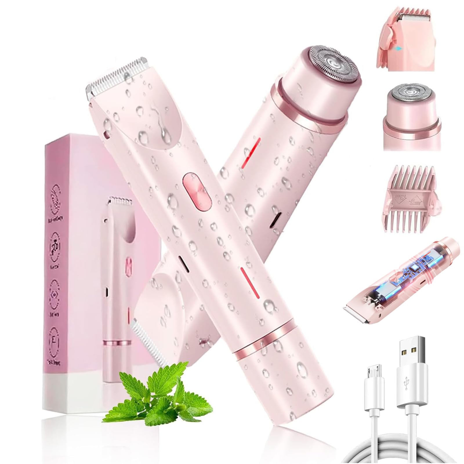 2025 Upgraded 2-in-1 Electric Shaver for Women - Rechargeable Wet/Dry Body Trimmer with Accessories | Home & Travel Use | Smooth Shaving for Legs, Underarms & Bikini Area (Pink)