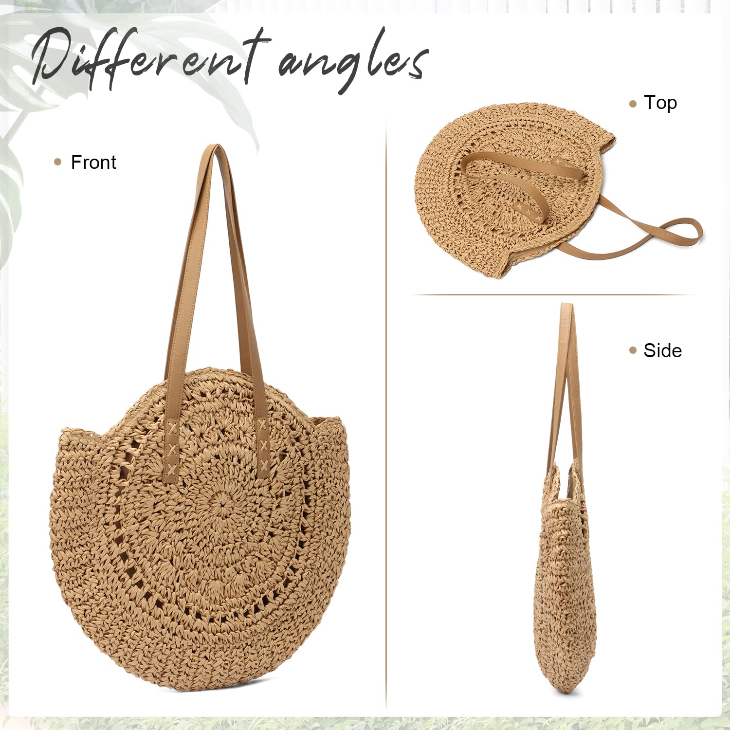 Stylish Women's Straw Round Handwoven Beach Tote Bag - Natural Boho Summer Shoulder Bag for Vacation, Travel, Picnic & Outdoor Activities