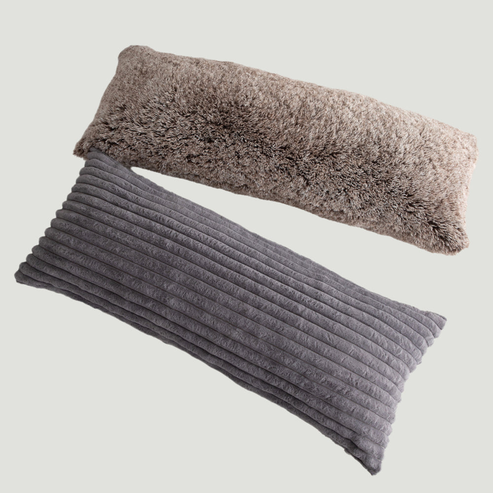 MAXYOYO Ultra Soft Striped Faux Fur Body Pillow for Adults - 20x54 Inch Grey Large Hugging Pillow - Perfect for Sleeping, Lounging & Pregnancy Support