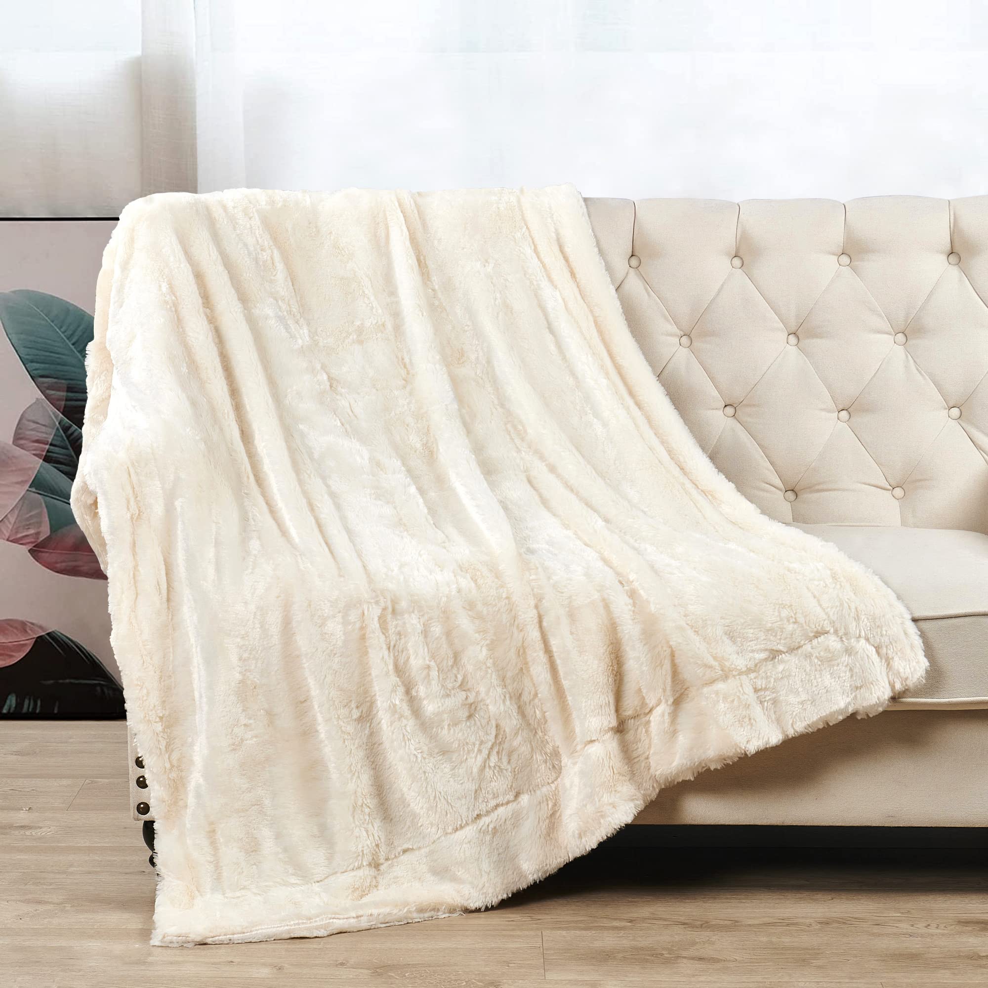 Premium Double-Sided Faux Fur Throw Blanket - Ivory 70