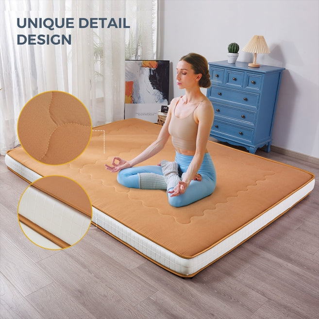 MAXYOYO 6-Inch Extra Thick Floor Futon Mattress - Wave Quilted Design, Light Brown - Perfect for Guest Beds, Dorm Rooms & Small Space Living