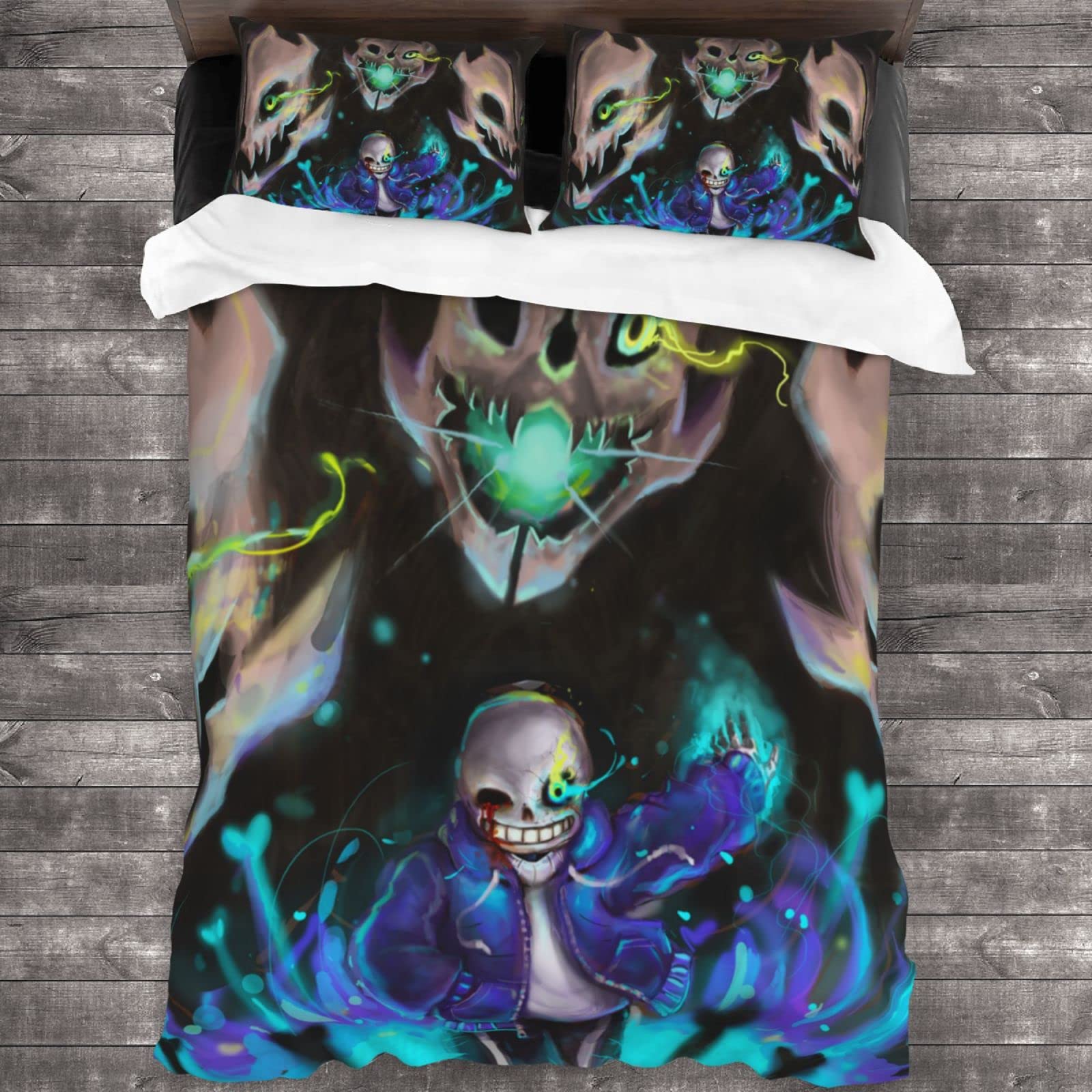 Undertale Sans 3-Piece Bedding Set - Duvet Cover with 2 Pillowcases (86x70 Inches) for Kids, Teens & Adults | Gaming Themed Bedroom Decor for Boys & Girls