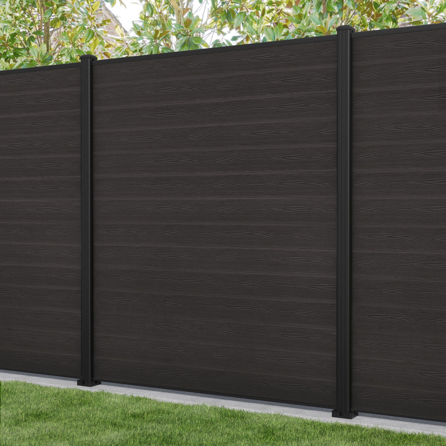 Dark Oak Classic Fence Panel with Aluminum Posts - Durable Outdoor Privacy Fence for Garden, Backyard, and Patio Protection