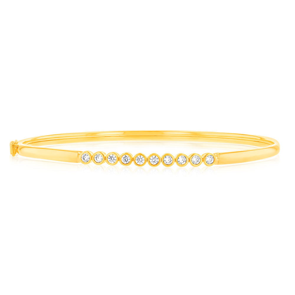 9ct Gold Filled Cubic Zirconia Bezel Set Bangle Bracelet for Women - Elegant Jewelry Gift for Anniversary, Birthday & Special Occasions