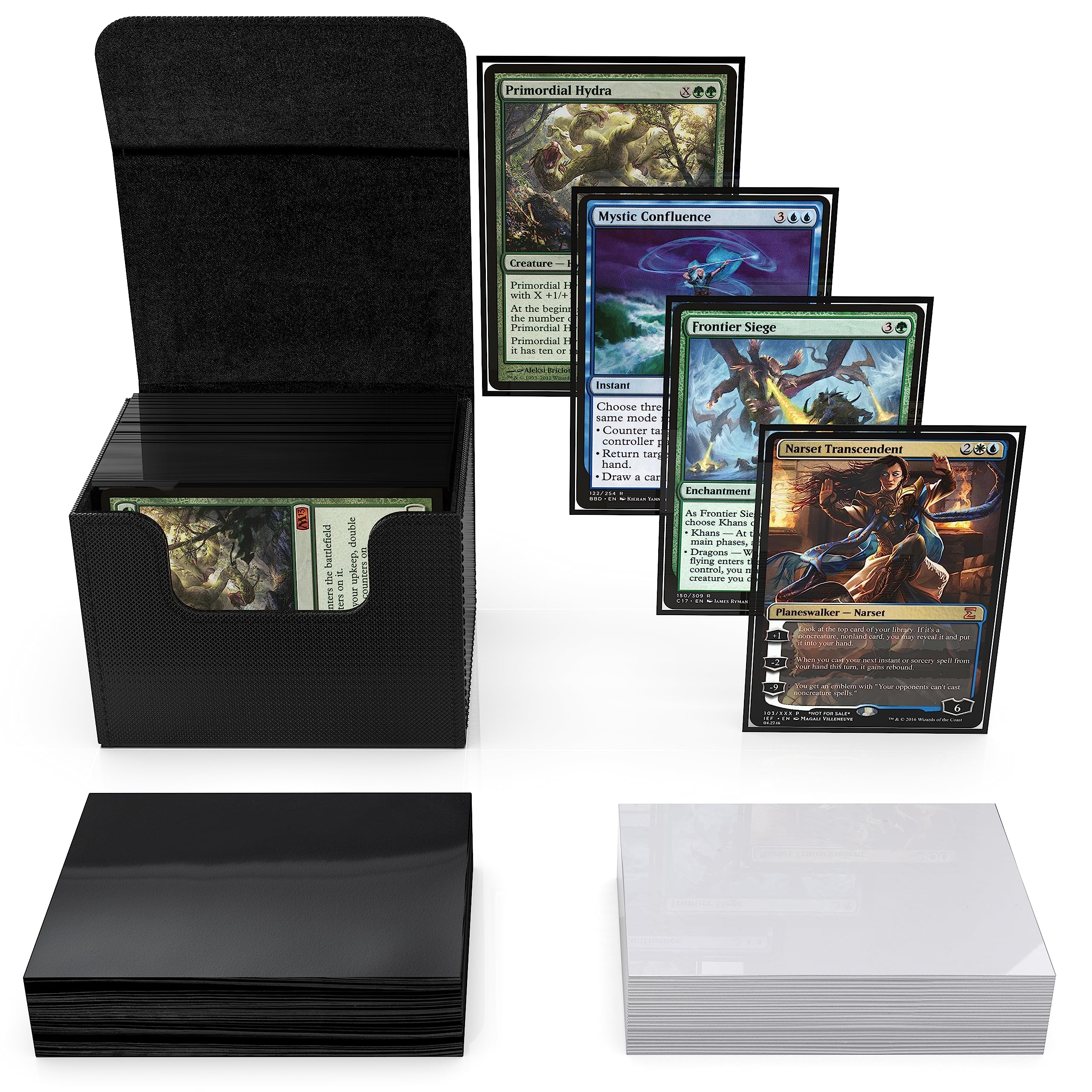 Premium MTG Deck Box (Black) - 100 Card Storage with Inner & Outer Sleeves | Ultra Durable TCG Deck Box for Magic: The Gathering, Yugioh, and Commander | Perfect for Tournaments, Travel & Card Protection