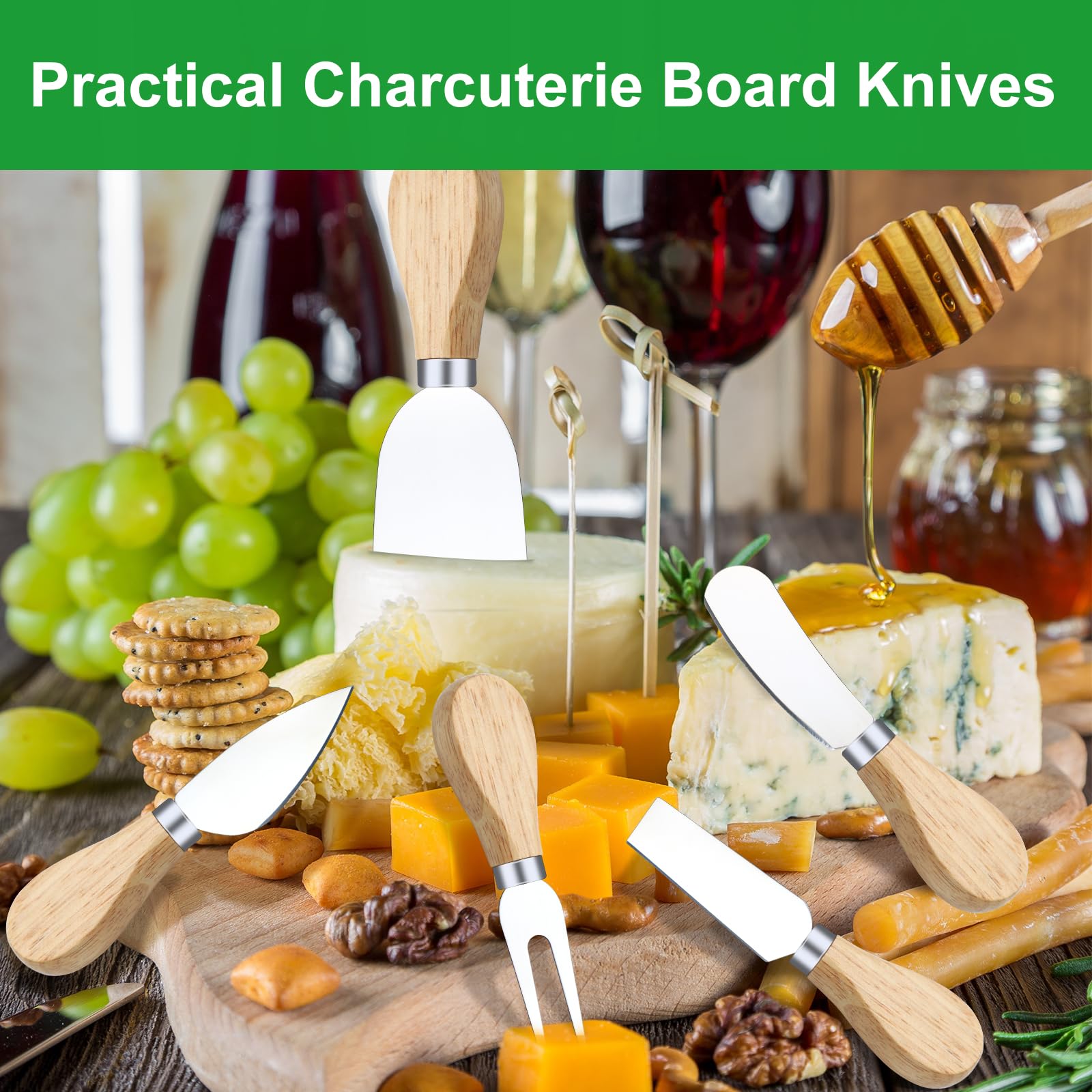 10-Piece Wooden Handle Cheese Knife Set - Stainless Steel Cheese Cutters & Spreaders for Charcuterie Boards - Perfect for Parties, Weddings, Christmas & Cheese Platter Accessories - Ideal for Entertaining, Gifts & Gourmet Cheese Serving