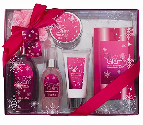 6-Piece Berry Bliss Ladies Body & Bath Gift Set - Body Lotion, Mist, Shower Gel, Scrub, Bath Crystals & Puff | Perfect Spa Gift for Women, Friends & Family | Relaxing Self-Care & Birthday Present