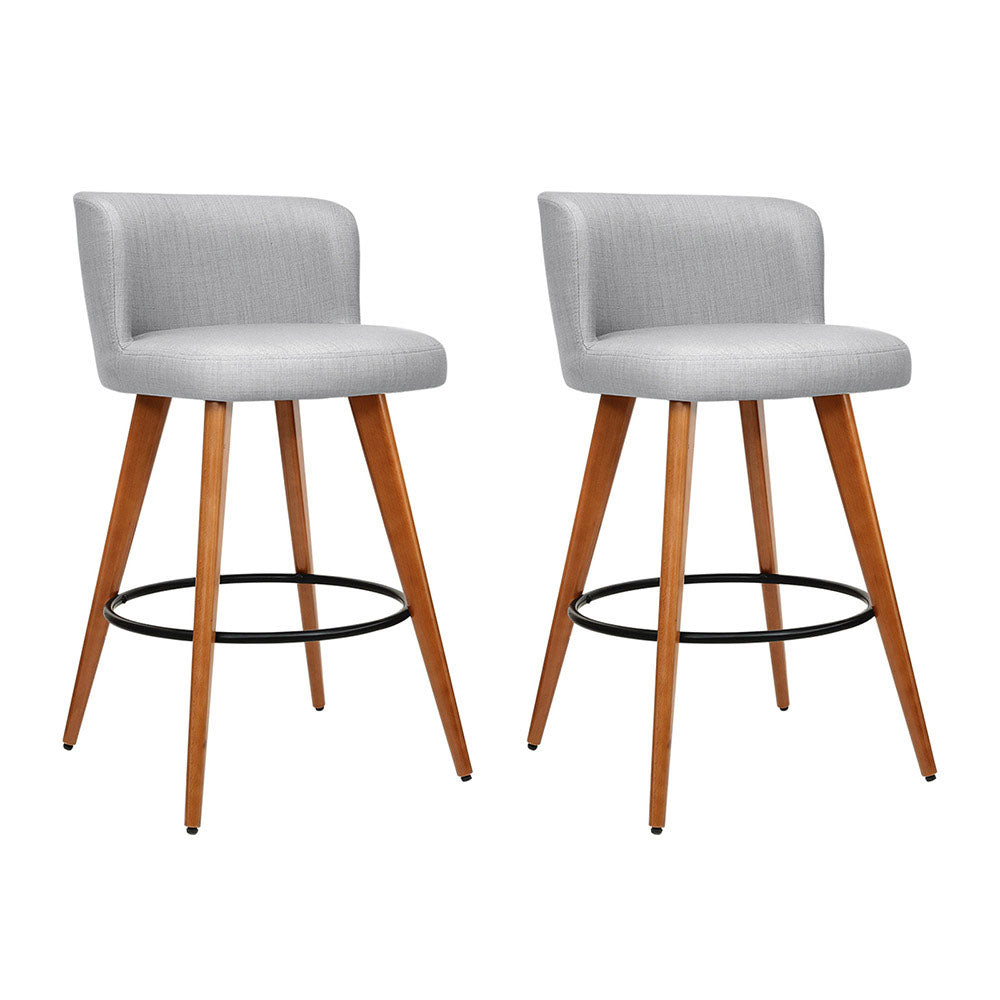 2-Pack Grey Linen Padded Wooden Bar Stools for Kitchen Island, Breakfast Nook & Home Bar Decor