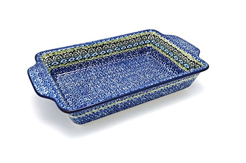Polish Pottery Rectangular Baker with Tab Handles - 7 Cup Capacity - Tranquility Design - Perfect for Casseroles, Lasagna & Oven-to-Table Serving