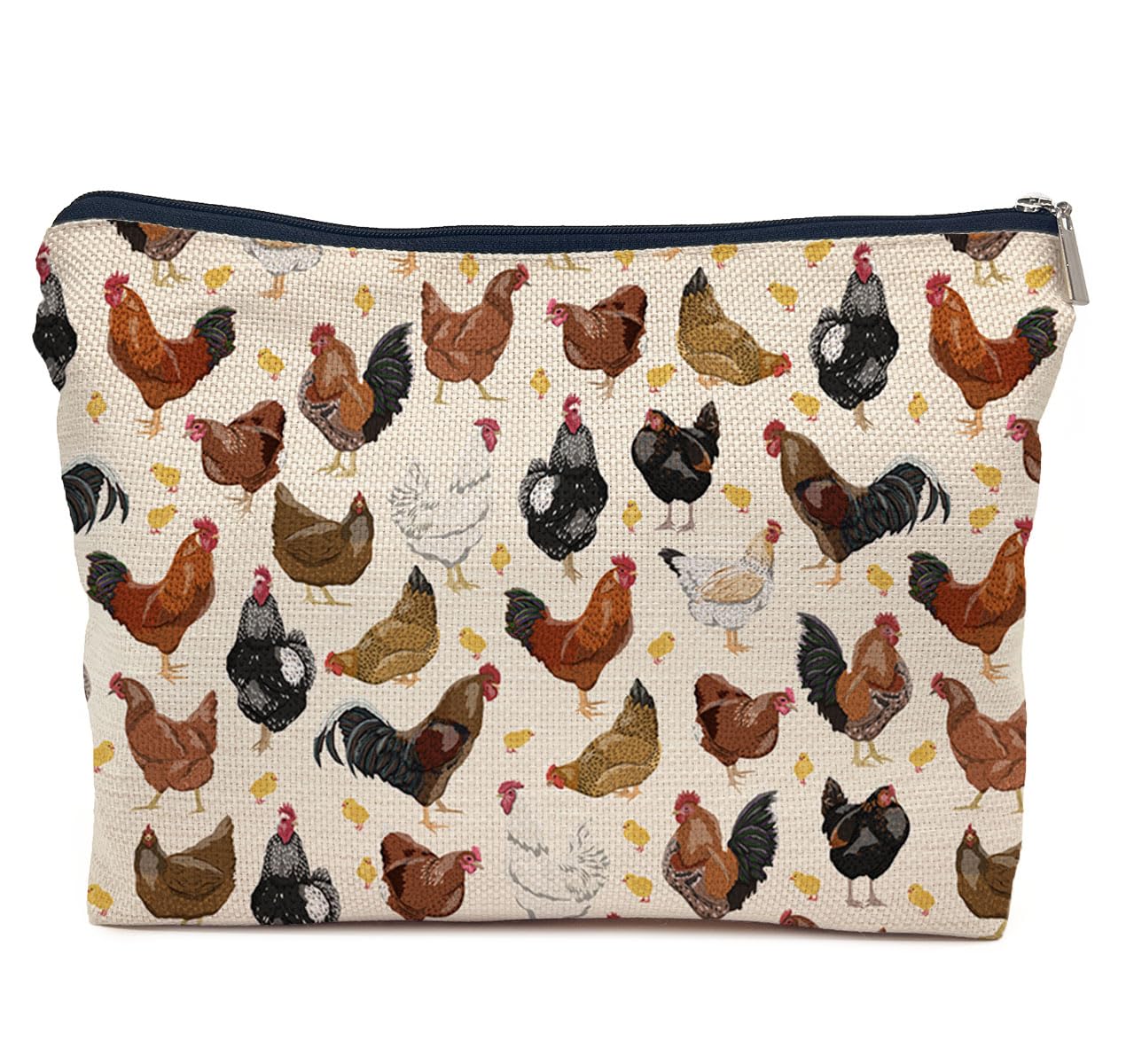 Stylish IWXYI Chicken Print Makeup Bag - Waterproof Zipper Pouch for Cosmetics, Travel Toiletry Organizer | Perfect Gift for Women & Chicken Lovers | Great for Travel, Gym, and Daily Use
