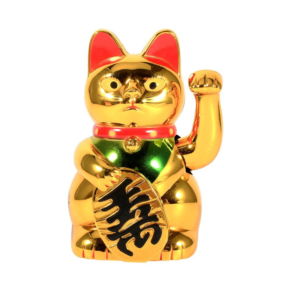5X 3.19x 3 Inch Golden Chinese Lucky Cat Fortune Cat - Wealth & Prosperity Waving Maneki Neko Statue - Perfect Gift for Business Partners, Office Desk Decor & Home Feng Shui