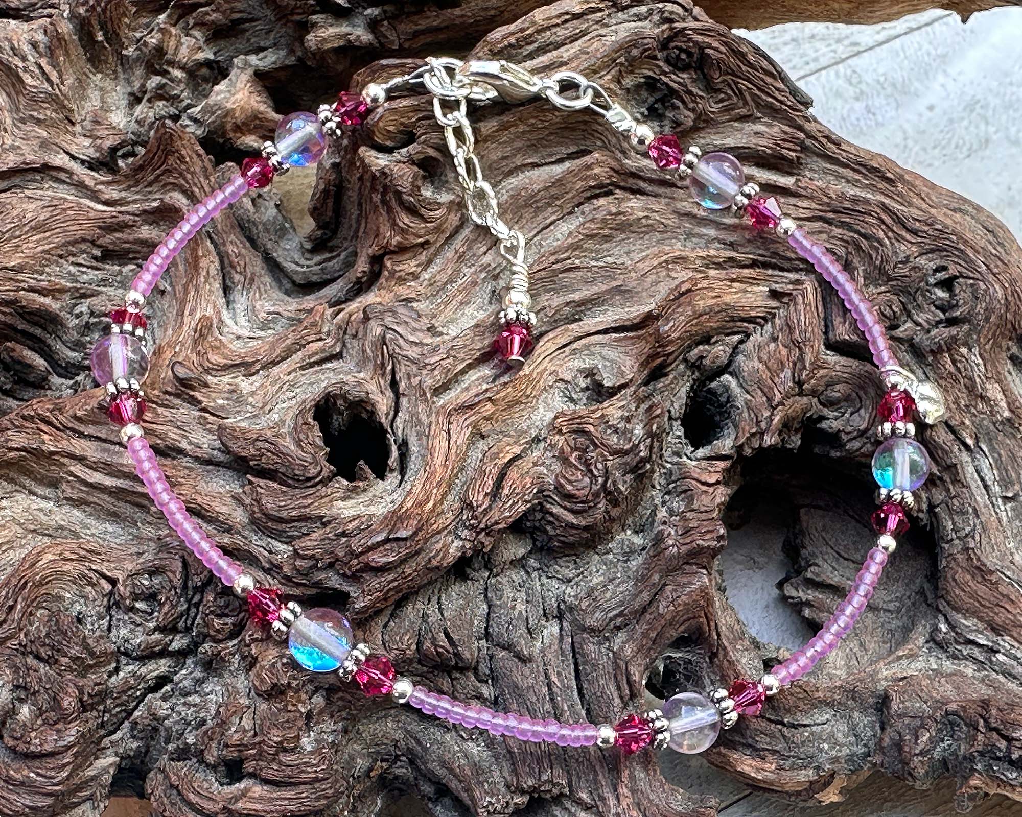 Elegant Heart Purple Beaded Anklet - Dainty Adjustable Ankle Bracelet for Women - Perfect for Beach, Summer & Boho Fashion Accessories
