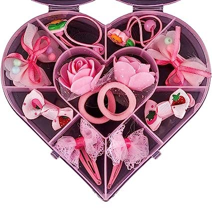 KRONKX Baby Girls Hair Clips Set - 10 PCS Pink Heart Hair Bows Barrettes with Grosgrain Ribbon & Elastic Clip for Toddlers - Perfect Hair Accessories for Infants, Girls Birthday Gifts & Special Occasions