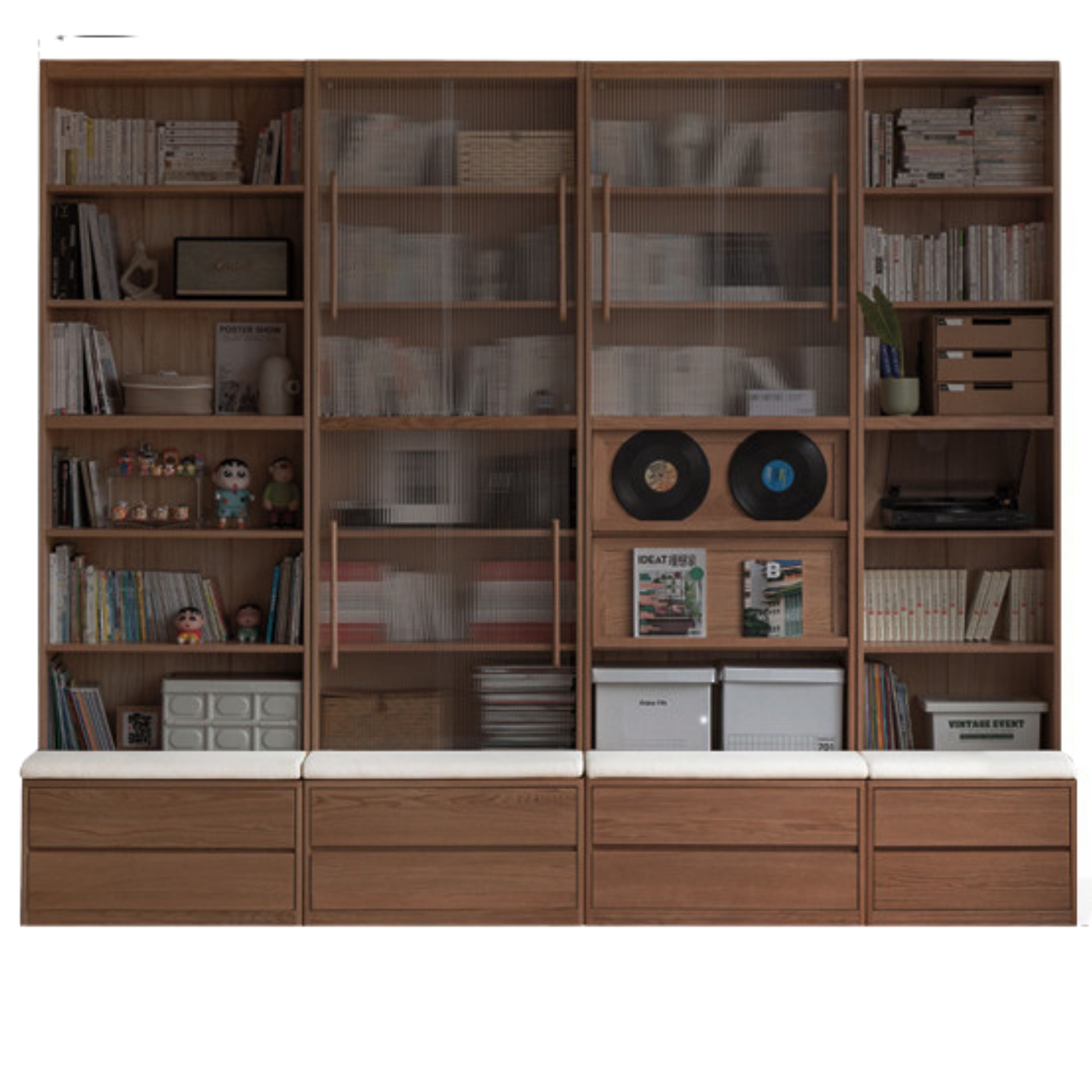 118.1x24.4x98.8 inch / 300x62x251 cm / Walnut color / Oak combination bookcase