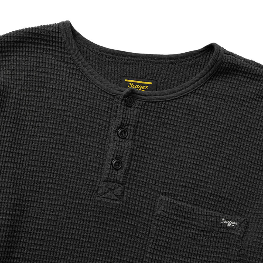 Seager Sawpit Long Sleeve Henley Thermal Shirt for Men - Black | Warm & Comfortable Winter Layering for Outdoor Activities & Casual Wear