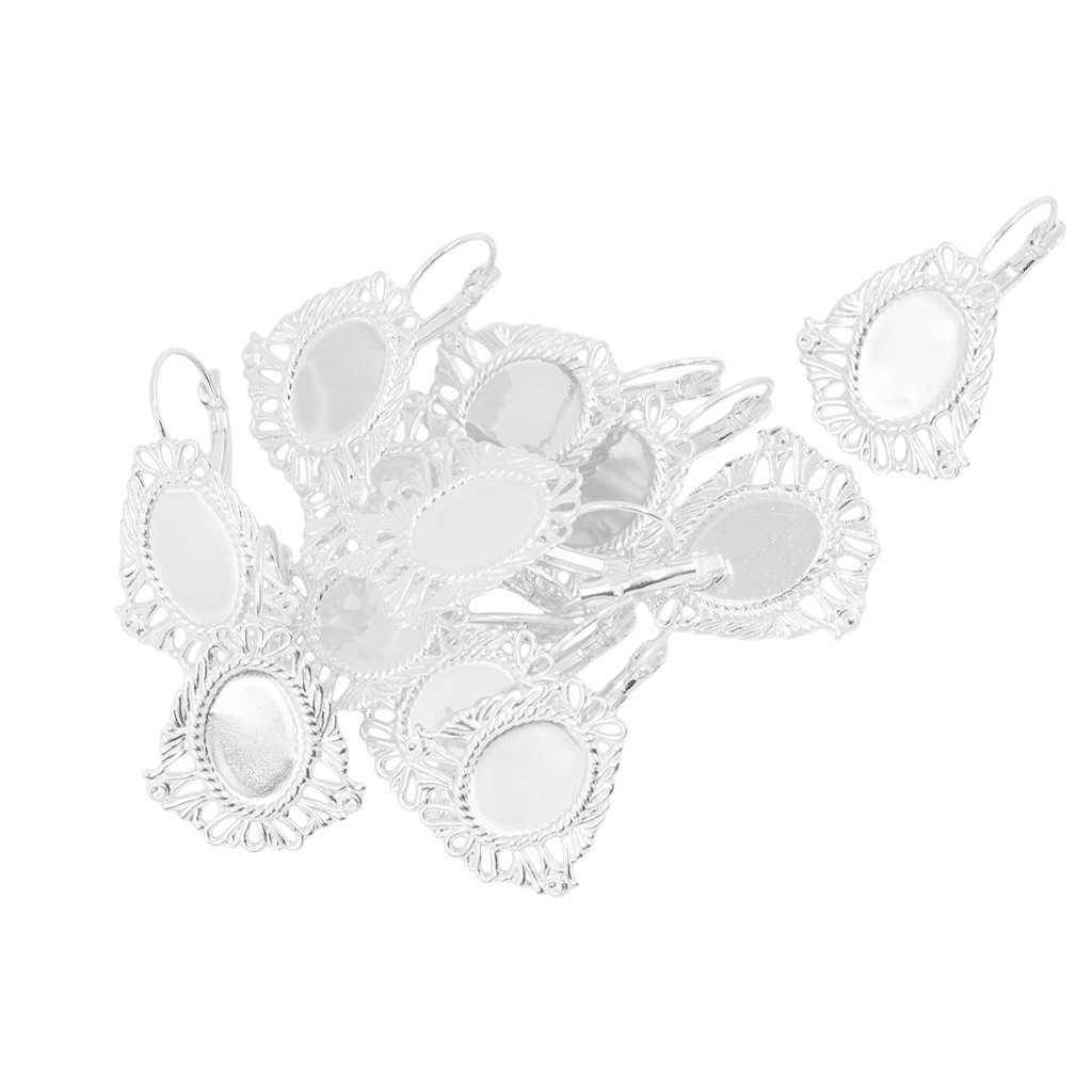 12Pcs French Lever Back Earring Findings - Brass Cabochon Settings for Jewelry Making (Silver) | DIY Craft Supplies for Earrings, Gifts & Fashion Accessories