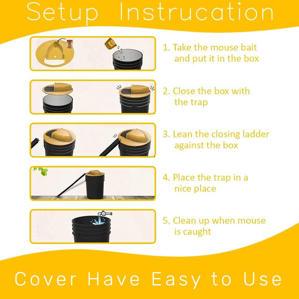 Auto Reset Mouse Trap - Reusable Bucket Lid Rat Trap with Trap Door Design - Multi Catch Rodent Control for Indoor & Outdoor Use - No Mess, No Touch Solution for Home, Garage & Garden Pest Control