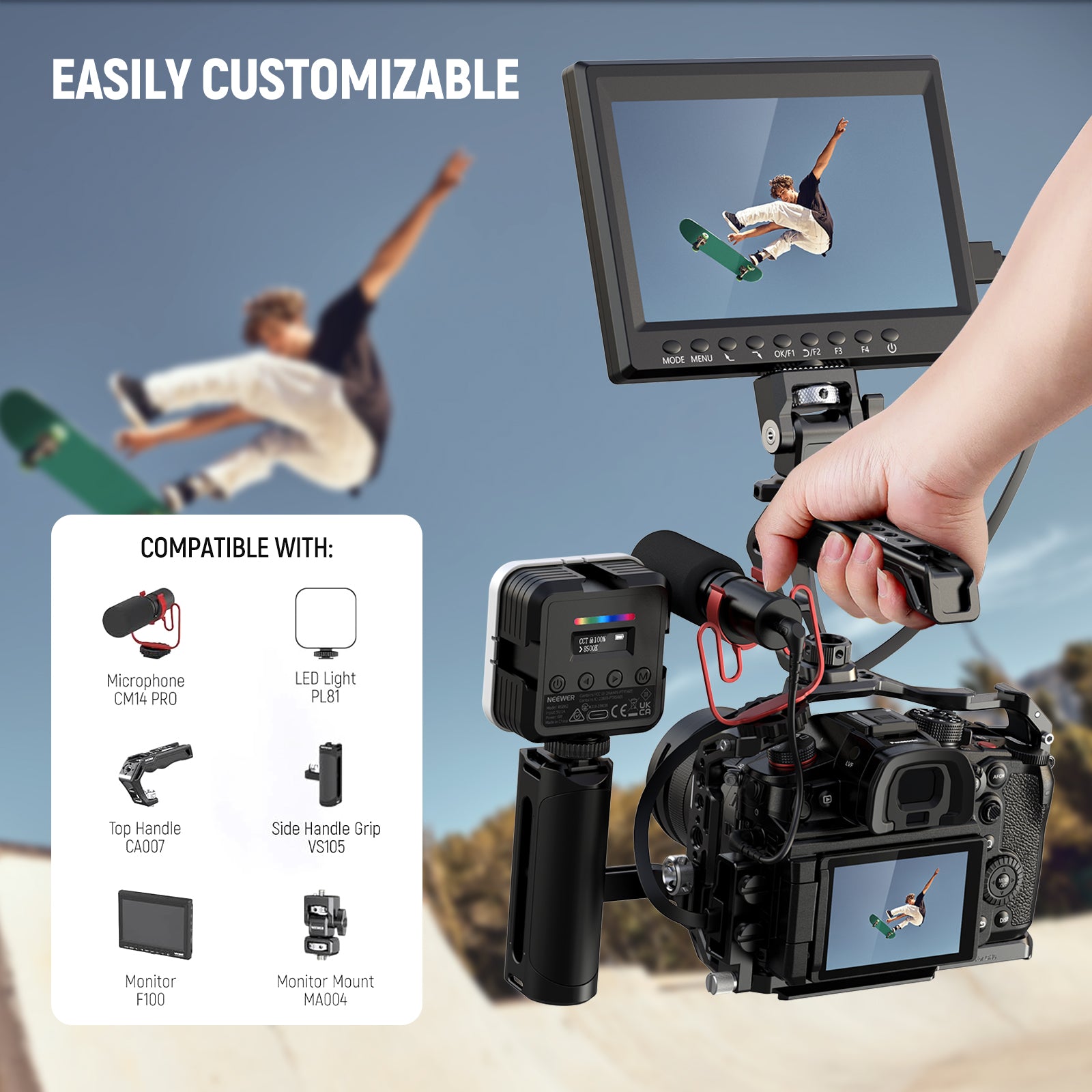 NEEWER CA055 Camera Cage for Panasonic Lumix GH6 - Durable Aluminum Alloy Rig for DSLR & Mirrorless Cameras - Perfect for Vlogging, Filmmaking & Professional Photography