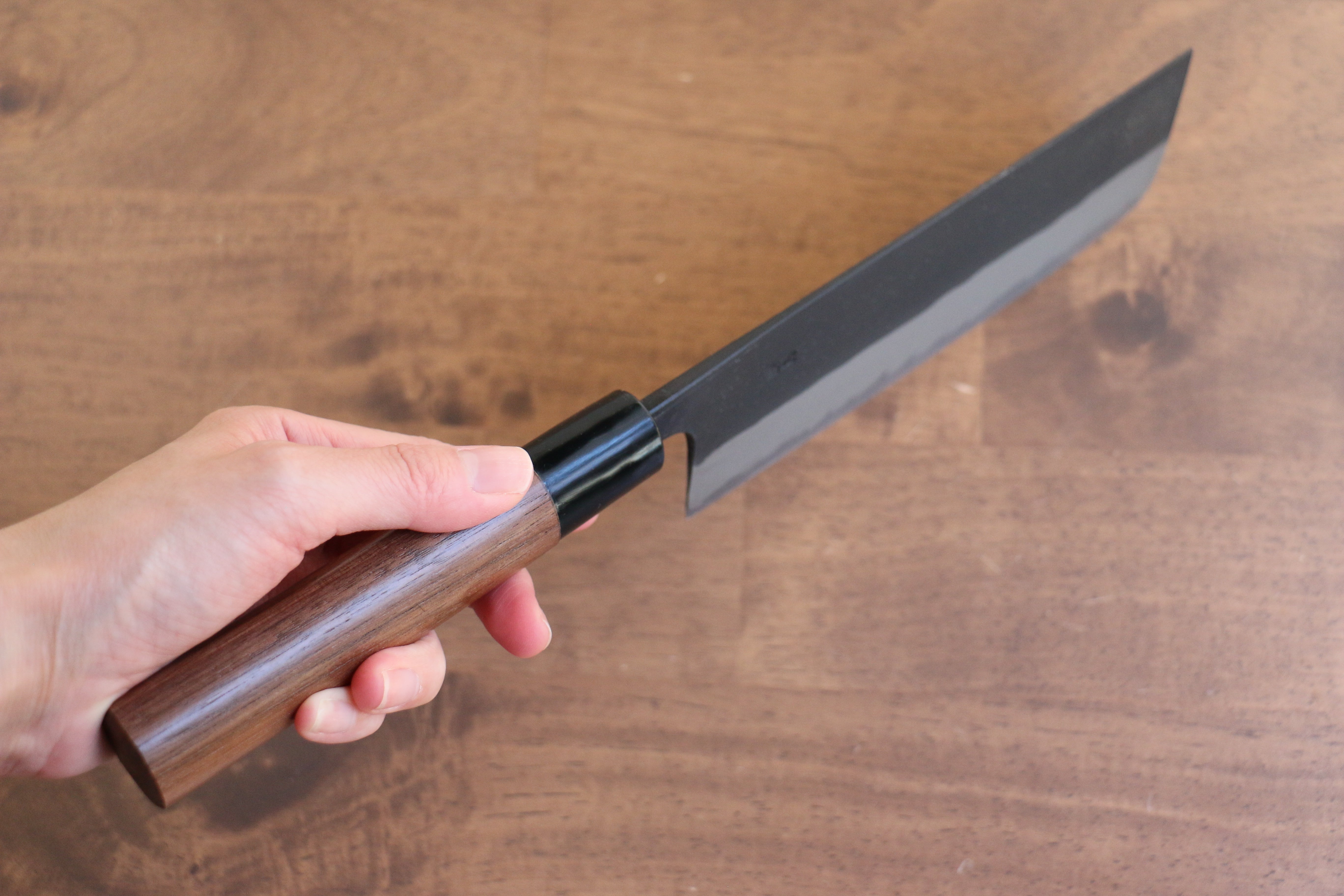 Premium Nao Yamamoto Blue Steel Kurouchi Nakiri Knife 165mm - Japanese Walnut Handle - Perfect for Slicing Vegetables & Herbs in Professional & Home Kitchens