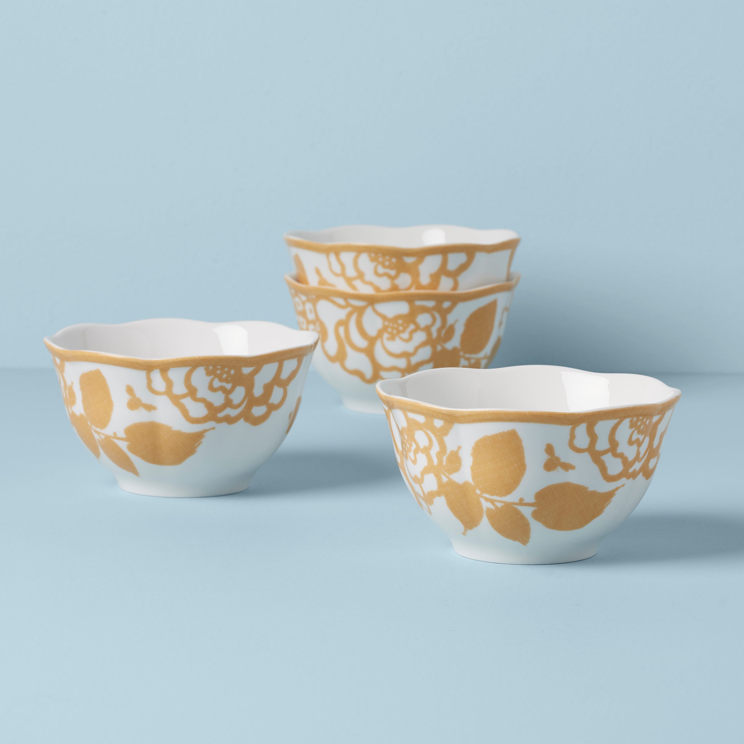 Butterfly Meadow Cottage Goldenrod Rice Bowls Set of 4 - Elegant Handmade Ceramic Bowls for Soup, Salad, Noodles & Dessert - Perfect for Home Dining, Gifts & Rustic Kitchen Decor