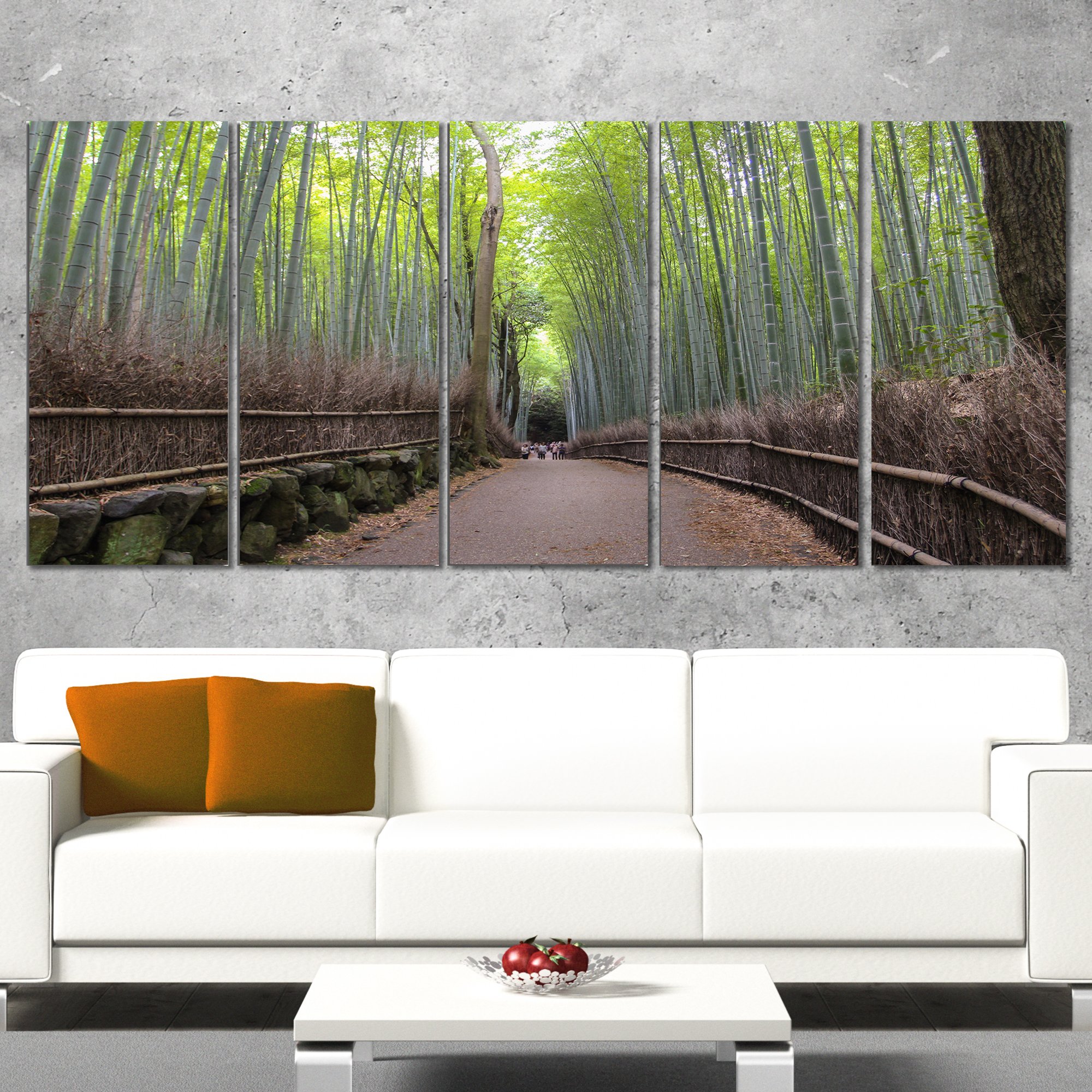 Designart Arashiyama Bamboo Path Japan Forest Canvas Wall Art Print - 60x28 Inch 5 Piece Set (PT11175-401) - Japanese Zen Home Decor for Living Room, Bedroom & Office