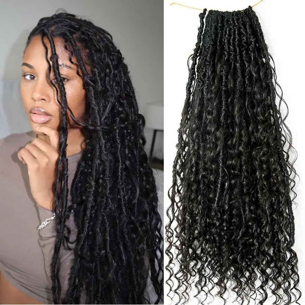 22inch Pre-Looped Crochet Locs with Human Hair Curls | Soft Messy Boho Dreadlocks with Curly Ends | 72 Locs for Women | Perfect for Protective Styling, Natural Hair Care & Festival Looks