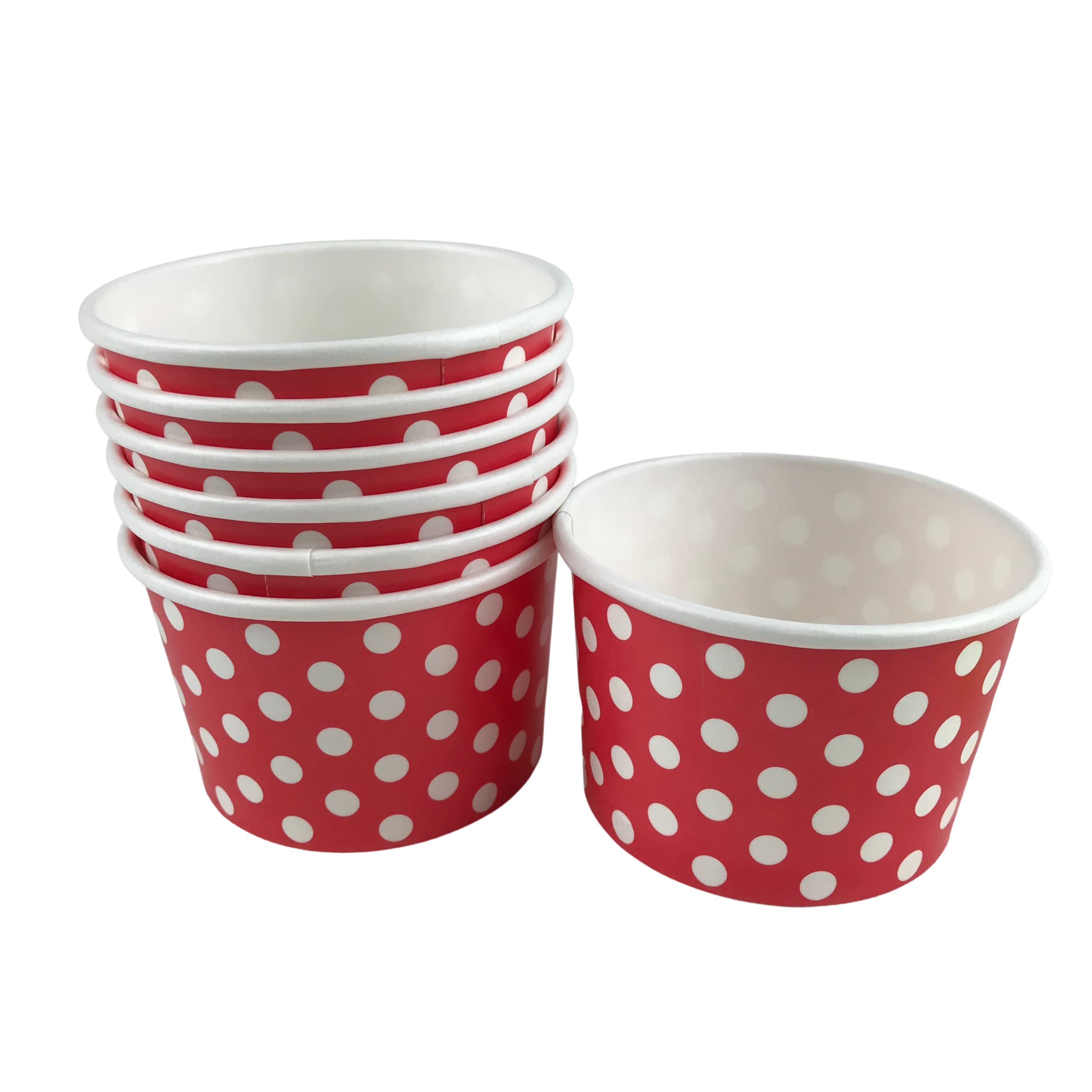 MMvolesy 8oz Red Polka Dot Disposable Paper Ice Cream Cups - 50 Pack | Eco-Friendly Dessert Bowls for Cold & Hot Foods Like Ice Cream, Pudding, Soup | Perfect for Parties, Catering & Home Use