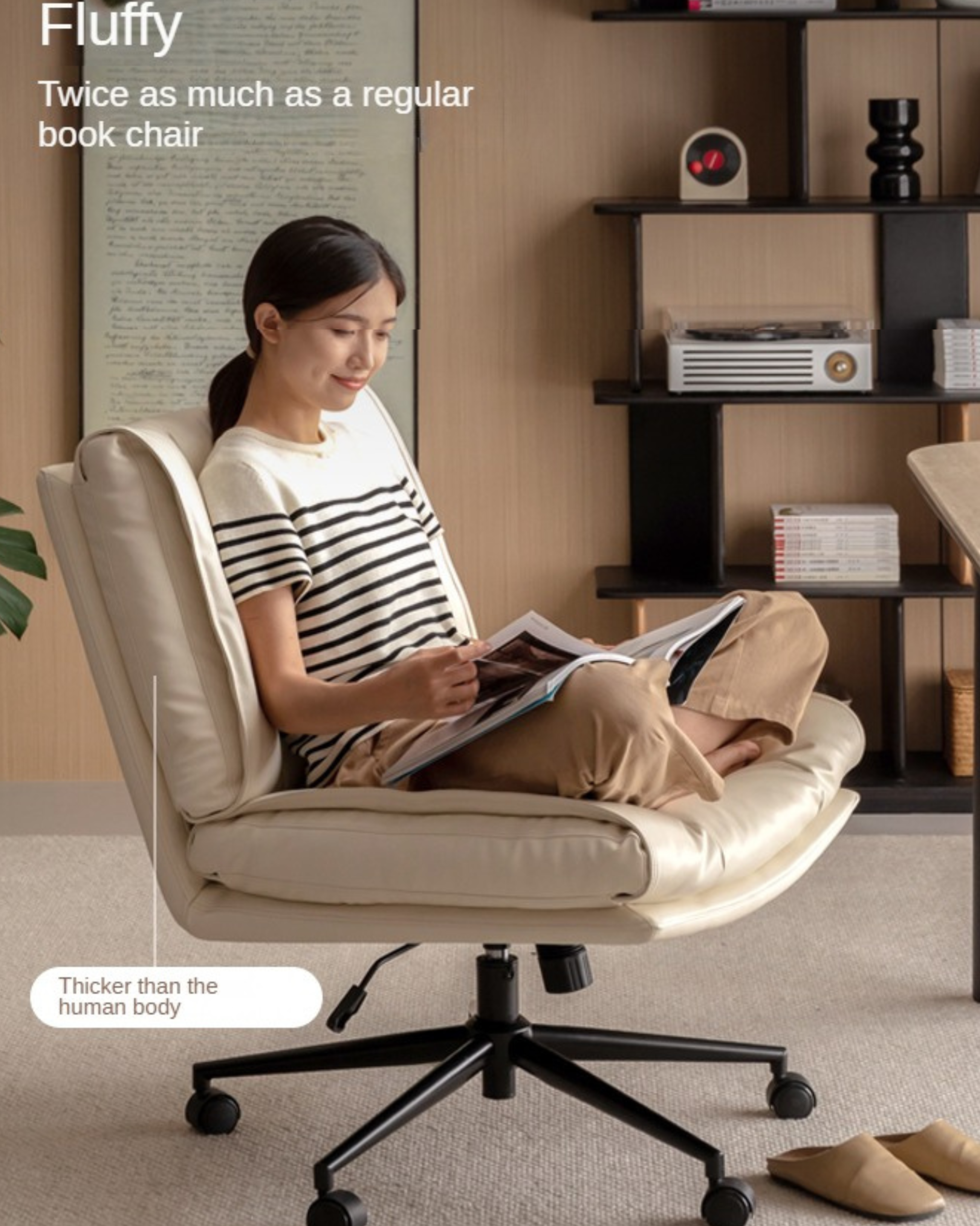 Organic Leather Soft Book Rotating Lift Chair Cream Style - Comfortable Recliner for Living Room, Bedroom & Office - Perfect for Reading, Relaxing & Napping