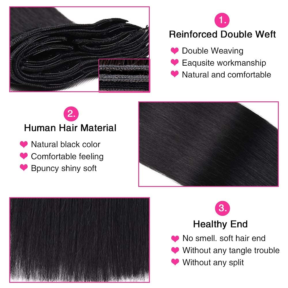 100% Unprocessed Brazilian Virgin Human Hair Clip-in Extensions for Black Women - 8-Piece Set with 18 Clips, 12 Inch Straight Natural Black Hair (120g) - Perfect for Daily Styling, Special Occasions & Protective Hairstyles