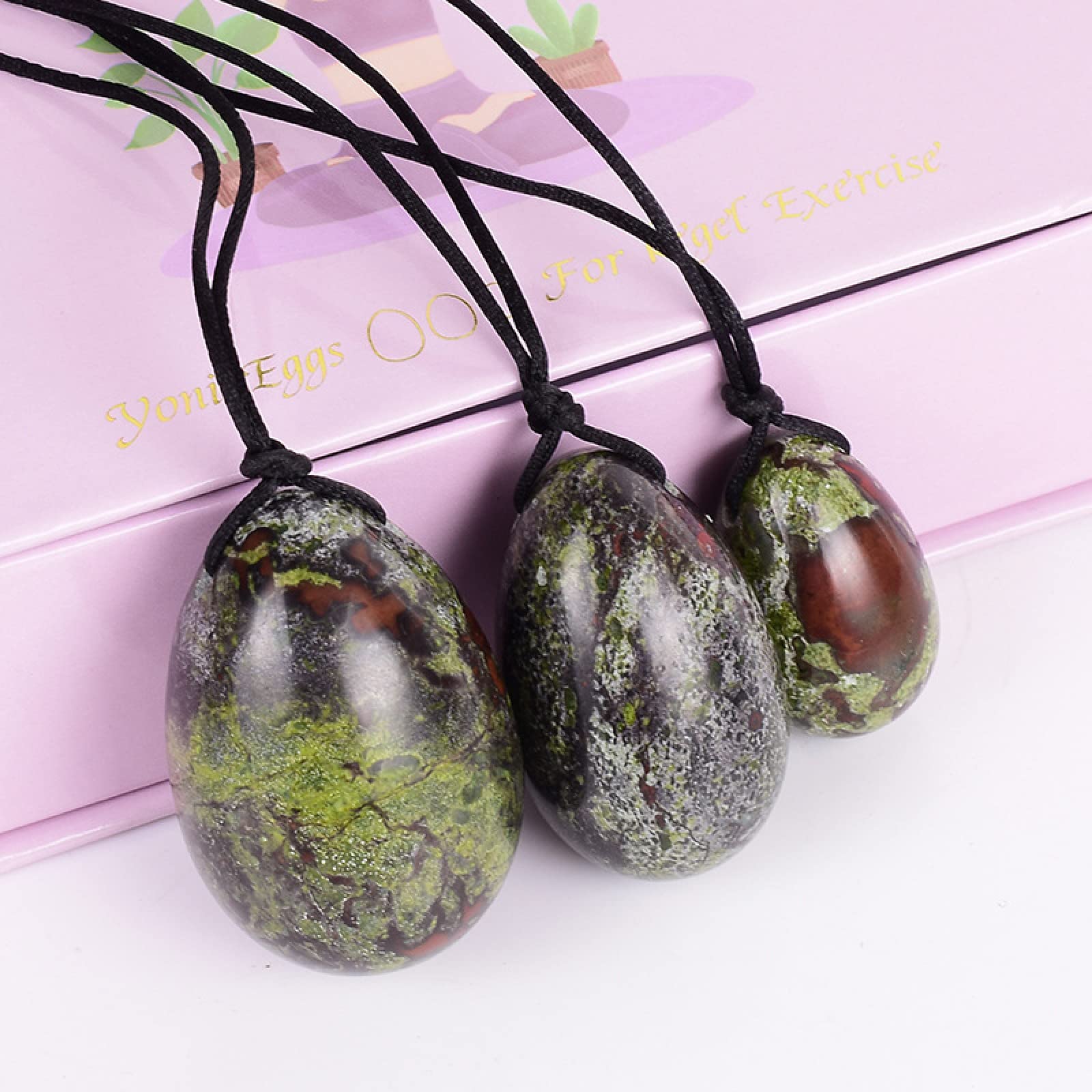 3Pcs/Set 100% Natural Jade Yoni Egg Kegel Exercise Set with 3 Eggs for Women's Pelvic Floor Strength & Intimate Wellness - Perfect for Yoga, Meditation & Vaginal Rejuvenation