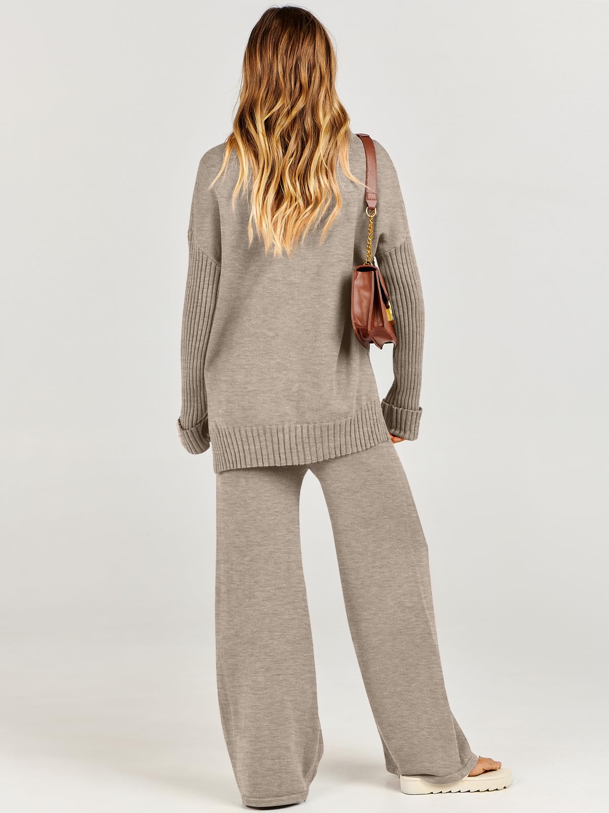 Caracilia Women's 2-Piece Sweater Set - Knit Pullover & Wide Leg Pants Lounge Matching Outfit | 2024 Fall Fashion Travel Clothes | Cozy Homewear, Office Casual & Vacation Outfits