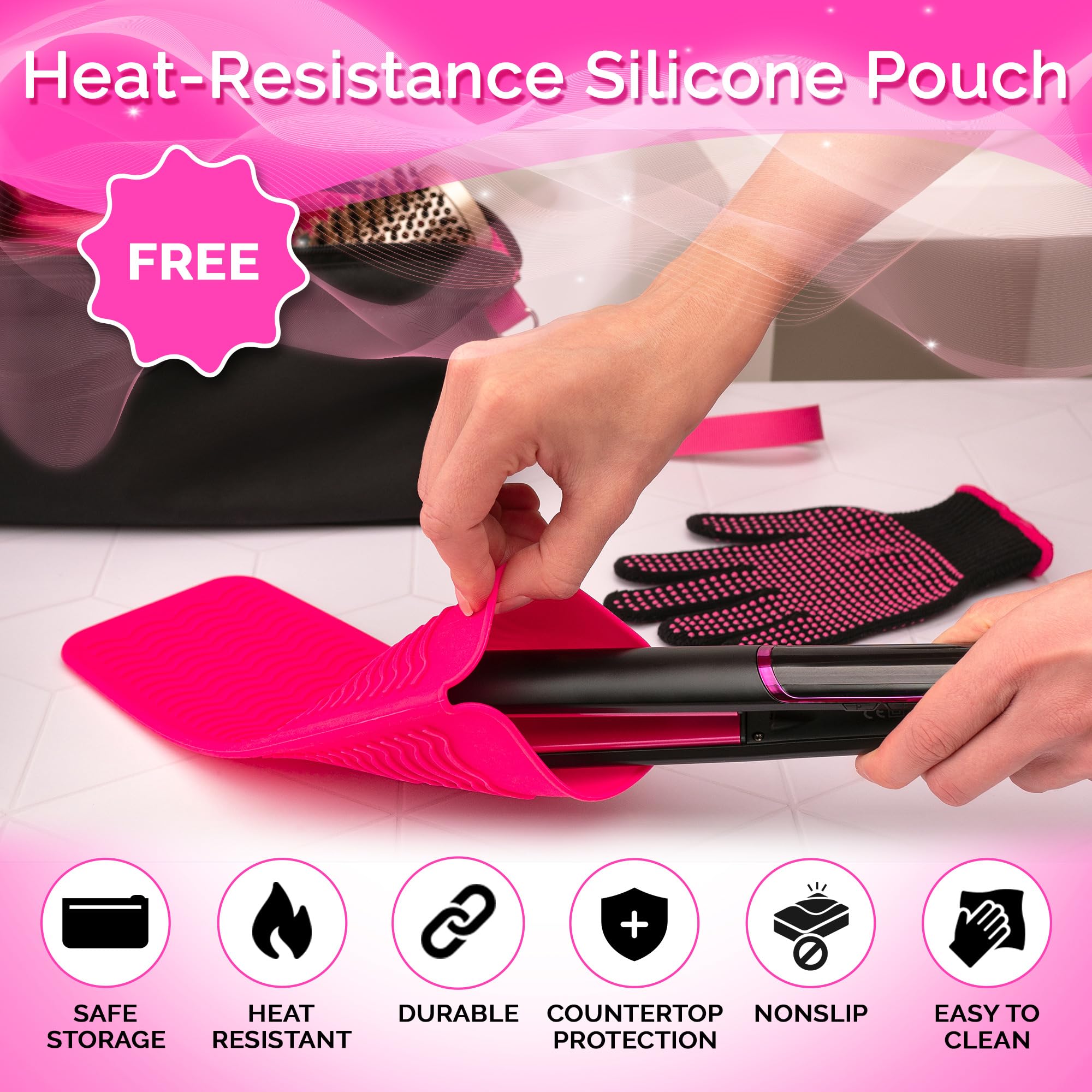 Heat Resistant Travel Bag for Flat Iron, Hair Straightener & Curling Iron - Portable Hot Tools Organizer with Silicone Mat & Glove - Perfect for Travel, Salon Visits & Home Storage