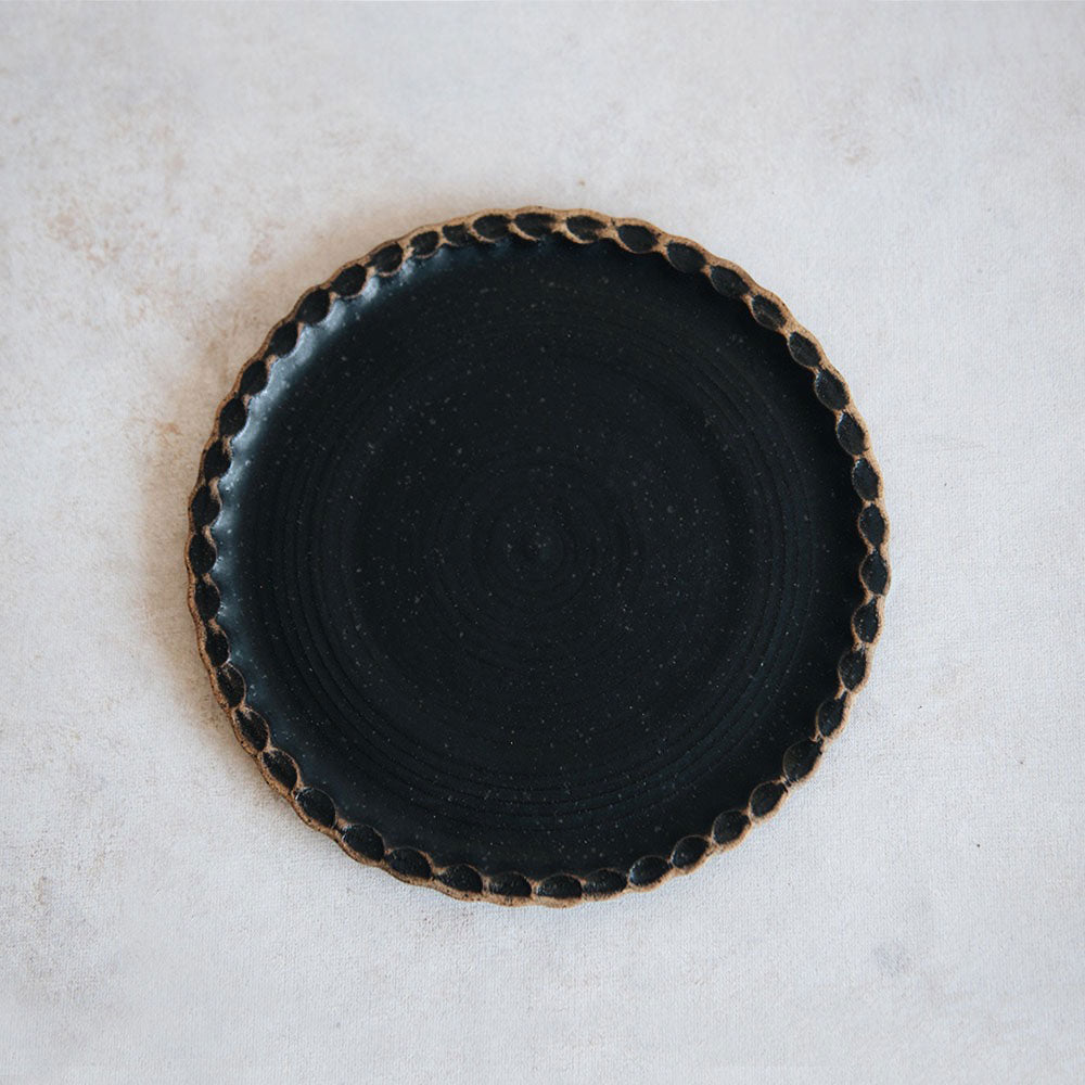 Elegant Ceramic Scalloped Side Plate - Dark Blue Handcrafted Dinnerware for Fine Dining & Special Occasions