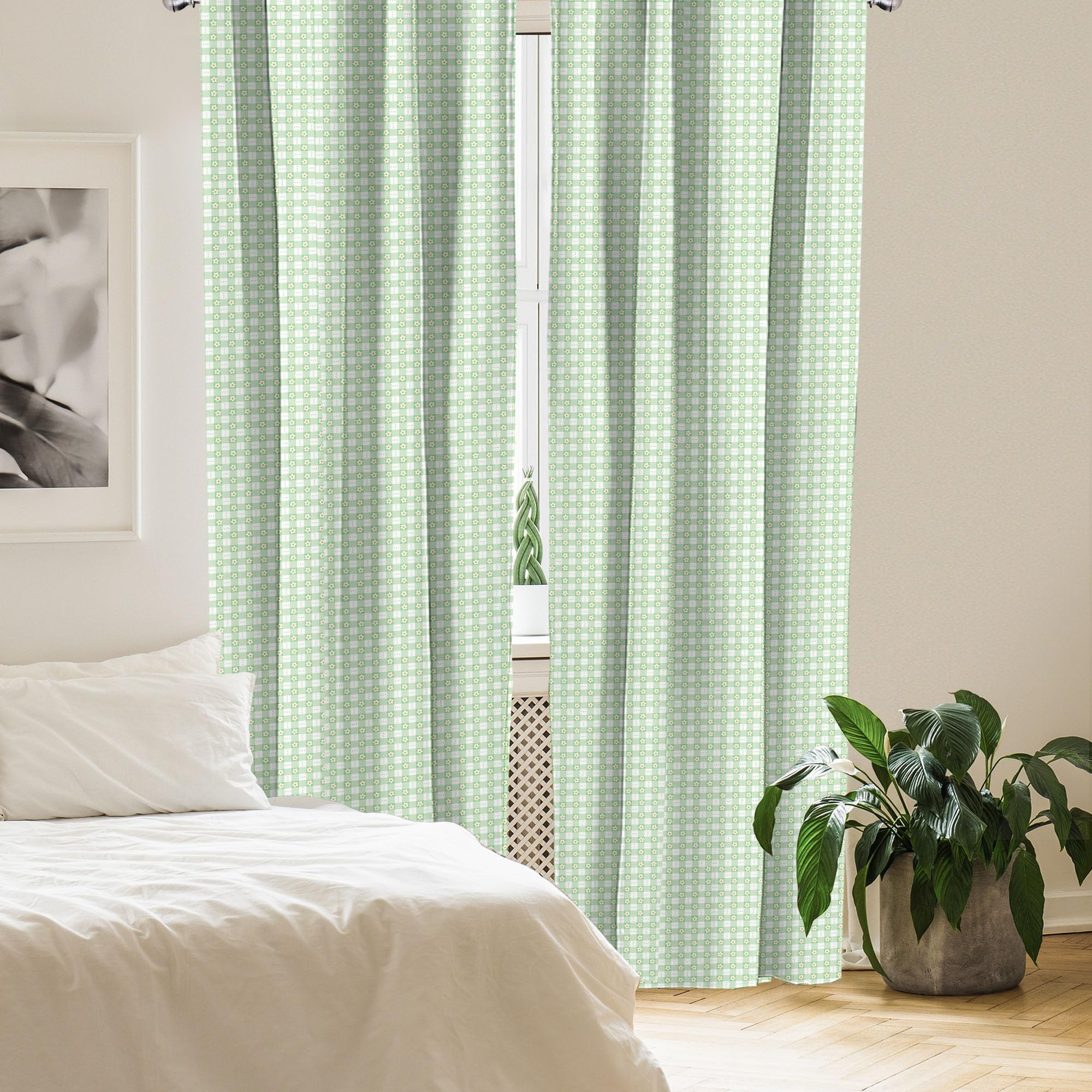 Ambesonne Abstract Daisy Chamomile Petals Curtains - Mint Green Striped Textured Window Panels (28