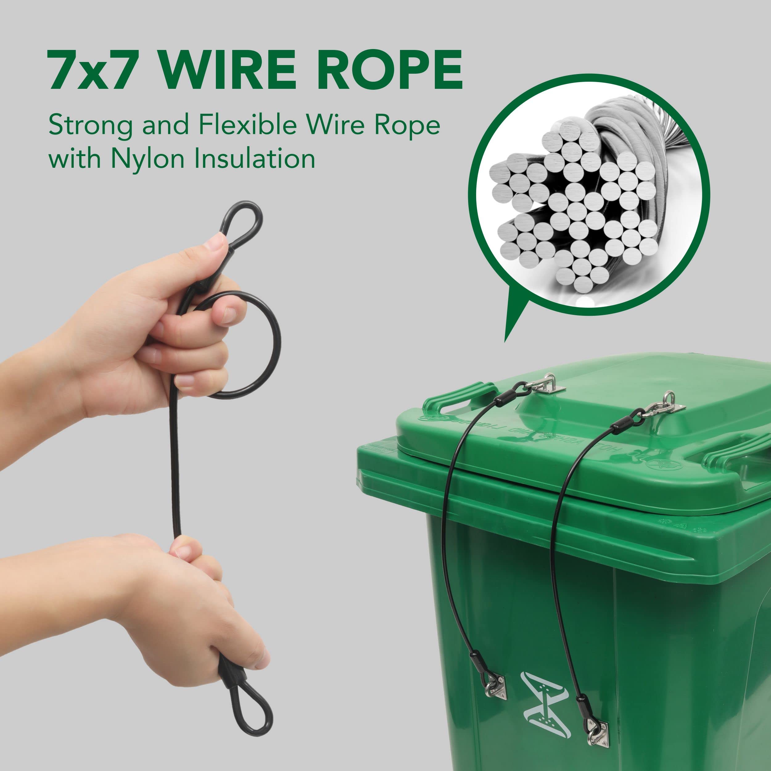 TonGass 2-Pack Black Stainless Steel Trash Can Locks with Wire Ropes - Bear Proof & Squirrel Resistant Garbage Bin Lid Lock - Universal Fit for Outdoor Trash Cans, Dumpsters & Animal-Proof Containers - Perfect for Camping, Backyards & Wildlife Areas