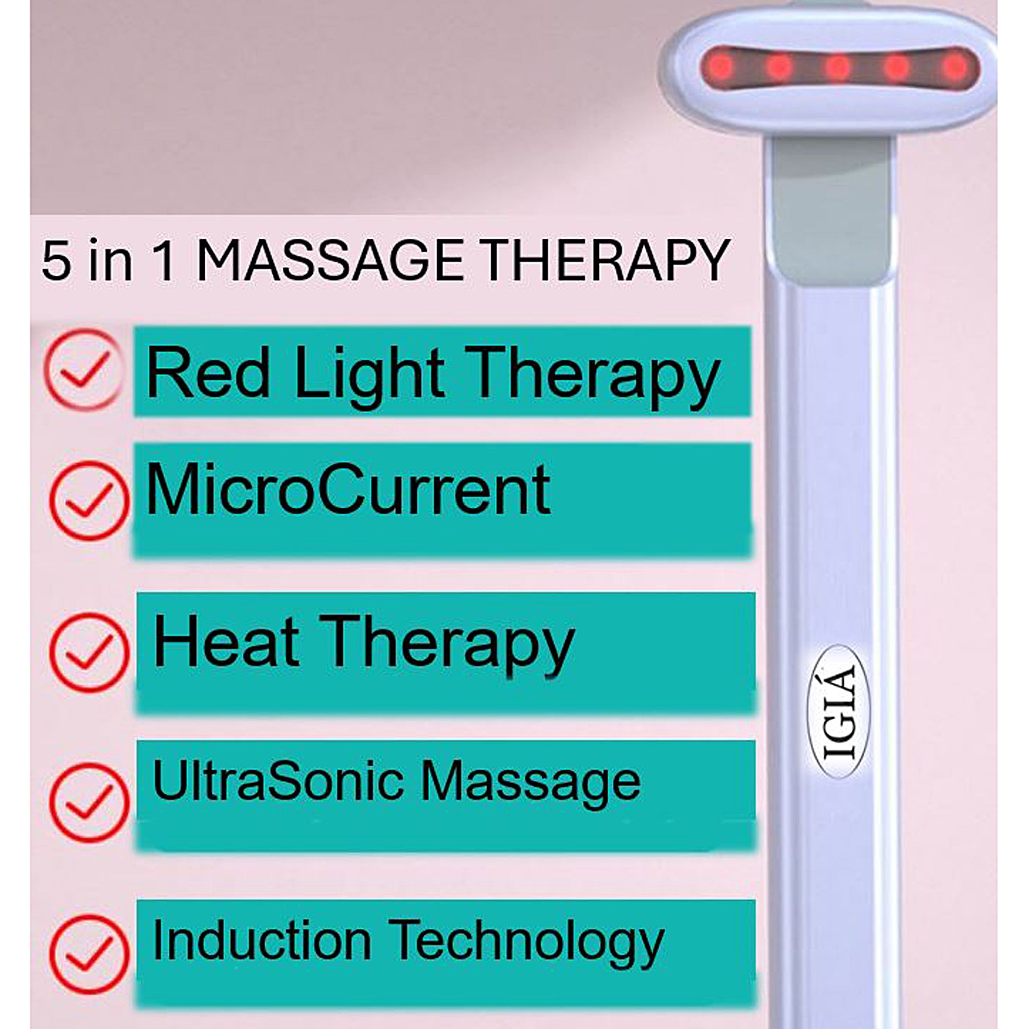ThermaGlow 5-in-1 Red Light Therapy Device with Microcurrent, Heat & Ultrasonic Massage for Pain Relief & Skin Rejuvenation - Perfect for Home Spa, Facial Care & Muscle Recovery