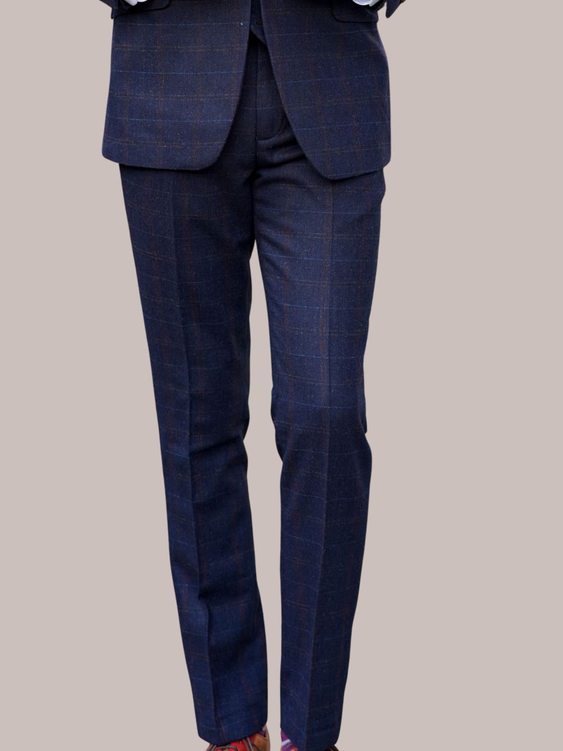 Barucci Bruno Men's Vintage Navy Tweed Trousers - Classic Slim Fit Dress Pants for Business Casual & Formal Occasions | Perfect for Office, Weddings & Smart Events